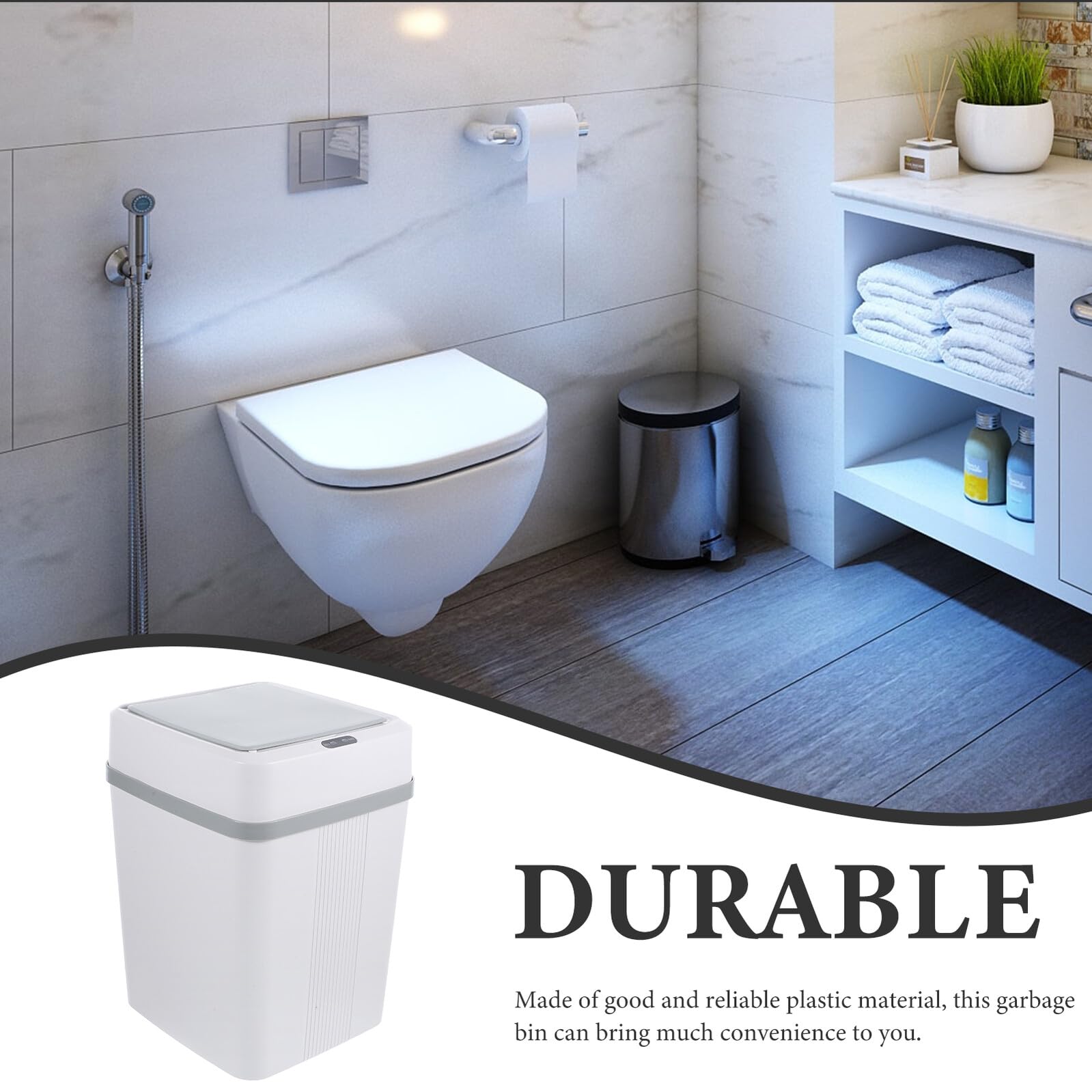 Papelera Automática con Sensor de Movimiento Capacidad Tapa Silenciosa Cubo Basura Plástico para Baño Cocina y Dormitorio Cubo Inteligente Doméstico