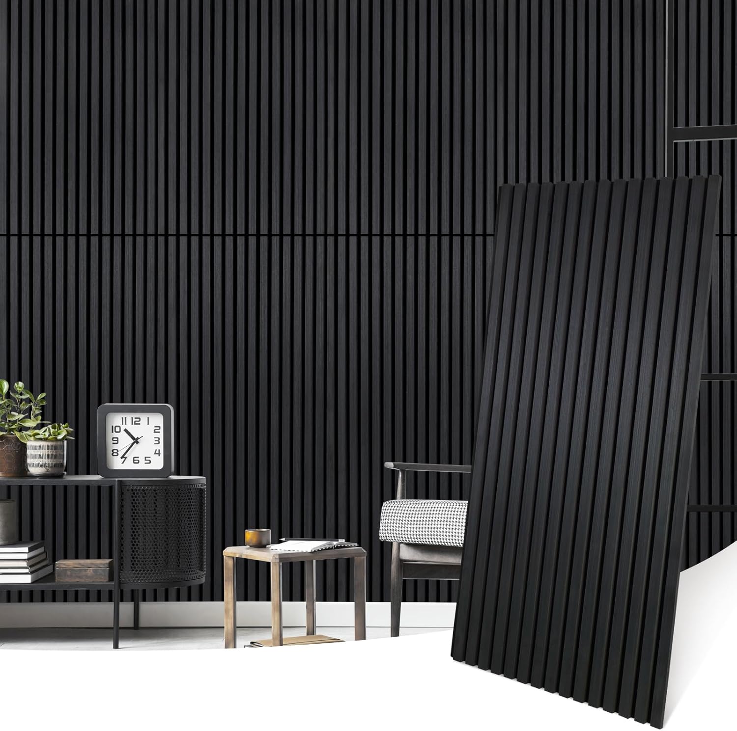 Wood Panels for Wall Acoustic Slat Wall Panels 4-Piece 47.2"×23.6" 3D Fluted Sound Absorbing Panel for Interior Wall Decor and Ceiling - Black
