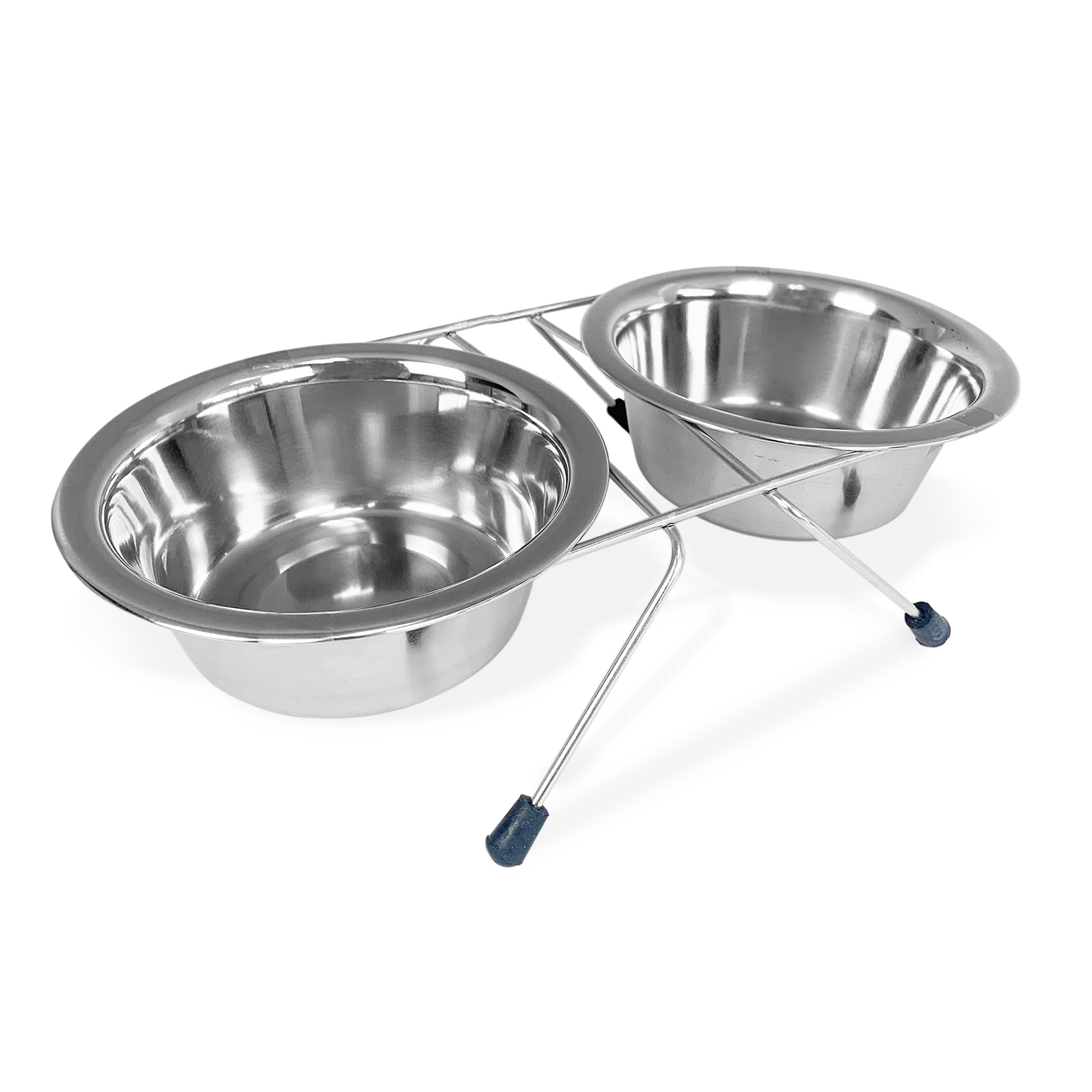 TIENDA EURASIA - Soporte 4 pies + 2 Tazones Redondos, Elevado, Acero Inoxidable, Comederos de Perros Grandes y Pequeños, Cuencos para Comer, Mascotas Grandes y Pequeñas (Soporte 2 Tazones 13,5 cm)