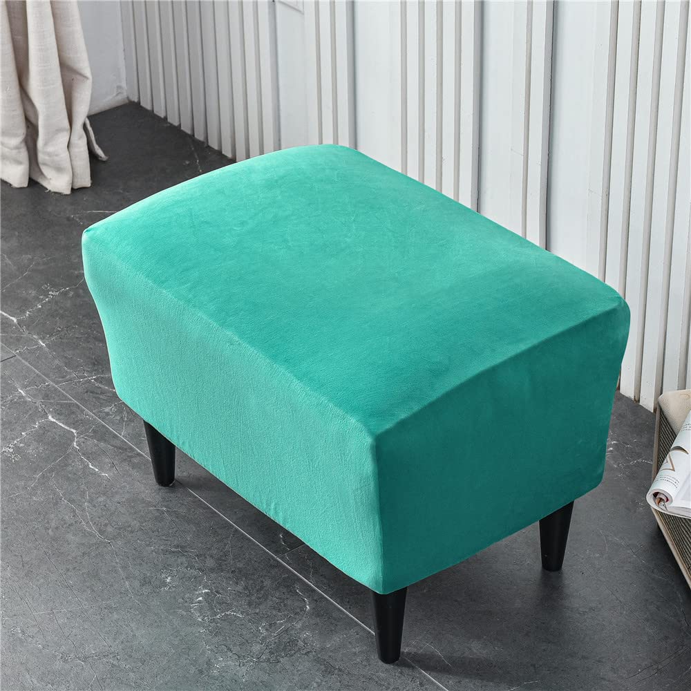 Highdi Peacock Blue Ottoman Cover Rectangle Velvet Spandex, Stretch Footstool Slipcover, Stool Protector Cover With Elastic Bottom, Dustproof Removable Washable