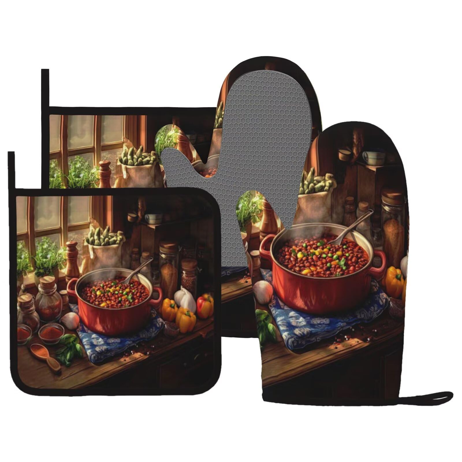 Gants de four et maniques en silicone résistant à la chaleur pour herbes et épices diverses herbes et épices - Gants chauds pour cuisine, cuisson, grillades, barbecue