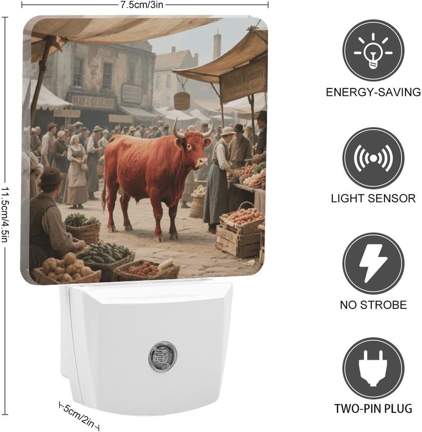 Retro Cow LED Night Light Plug-In Wall Nightlight, Decor 11.5x7.5x5cm image 2