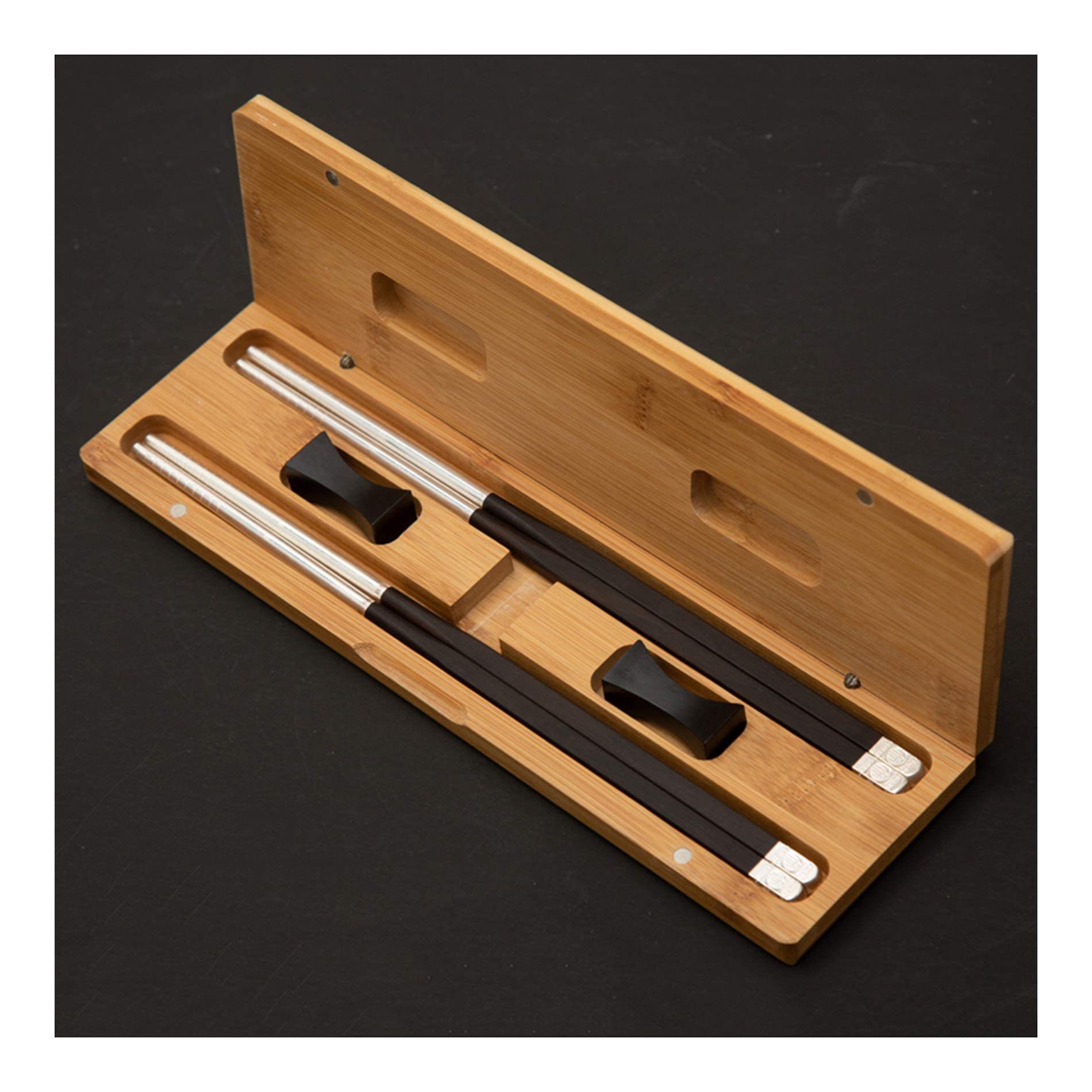 Baguettes réutilisables Baguettes réutilisables en Bois et Argent Sterling 999, Baguettes allongées en métal, Baguettes japonaises et coréennes, 2 Paires, avec Coffret Cadeau en Bois Massif