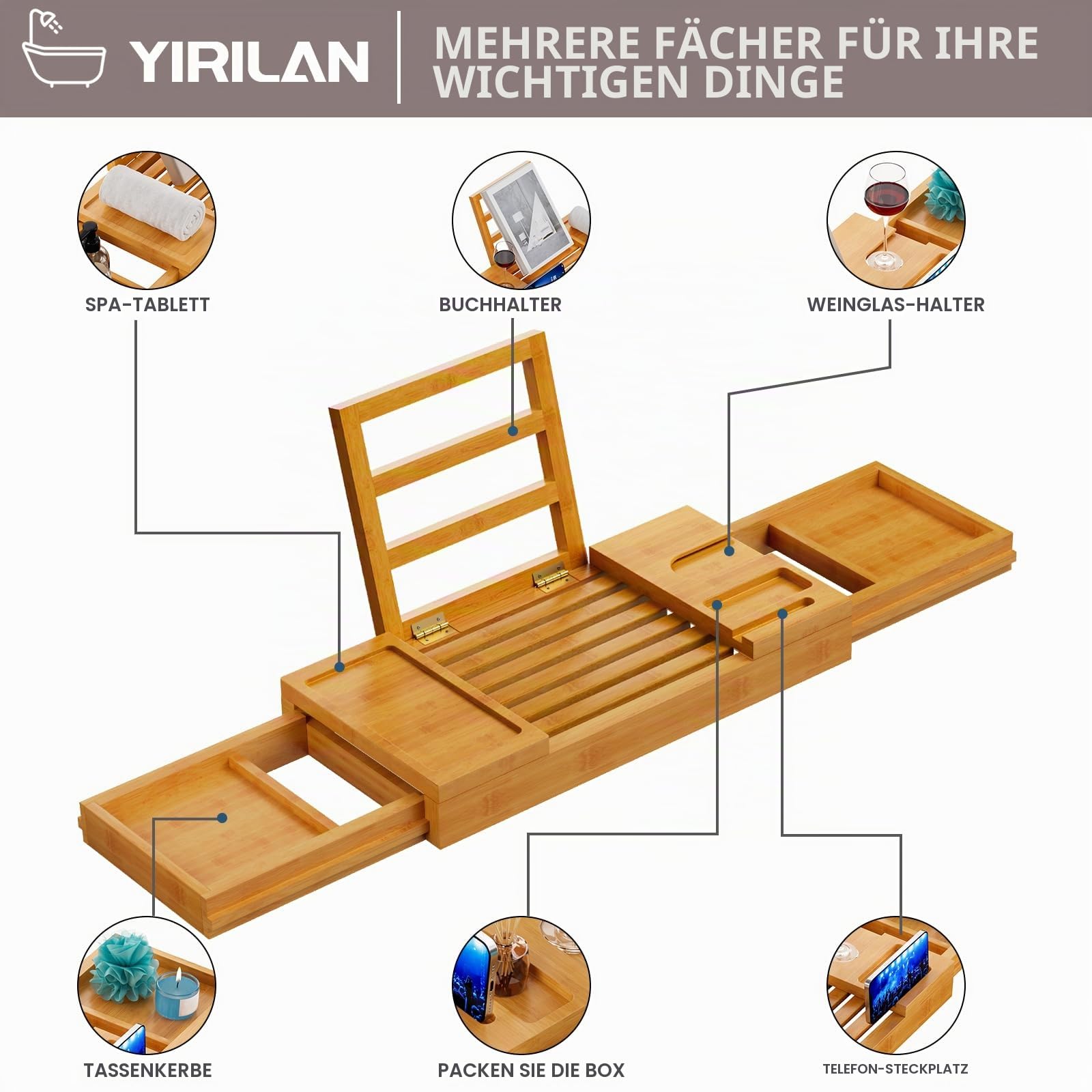 Premium Badewannenablage, Erweiterbares Badtablett, Faltbare Premium-Badewannenablage, Neues Zuhause, Jubiläums- und Hochzeitsgeschenke für Paare, Brautdusche-Geschenk für Frauen, Passend für