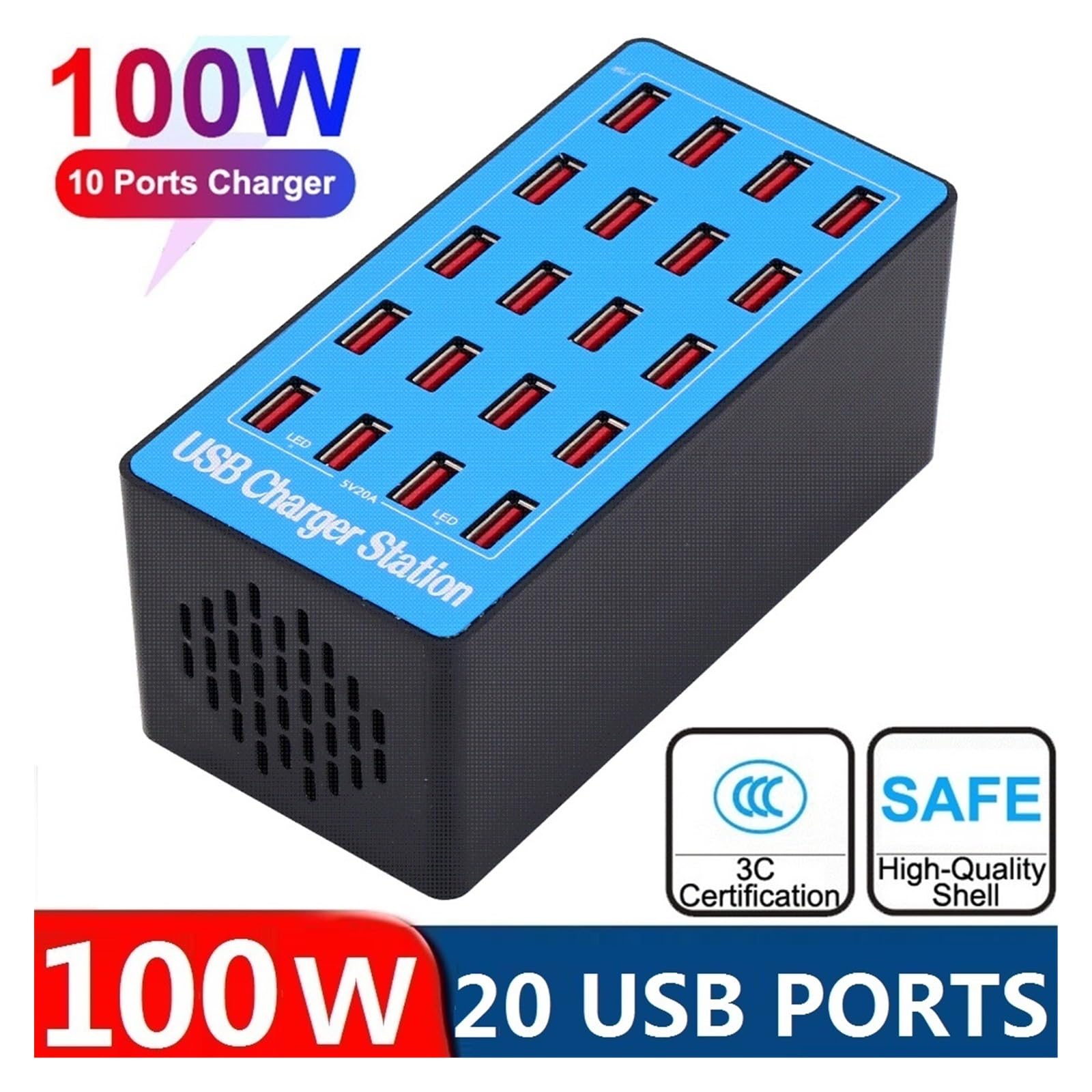 Caricatore USB multiplo da 100 W con 20 porte Caricatore rapido Caricabatterie for telefono Caricabatterie da tavolo for stazione di ricarica HUB multi USB