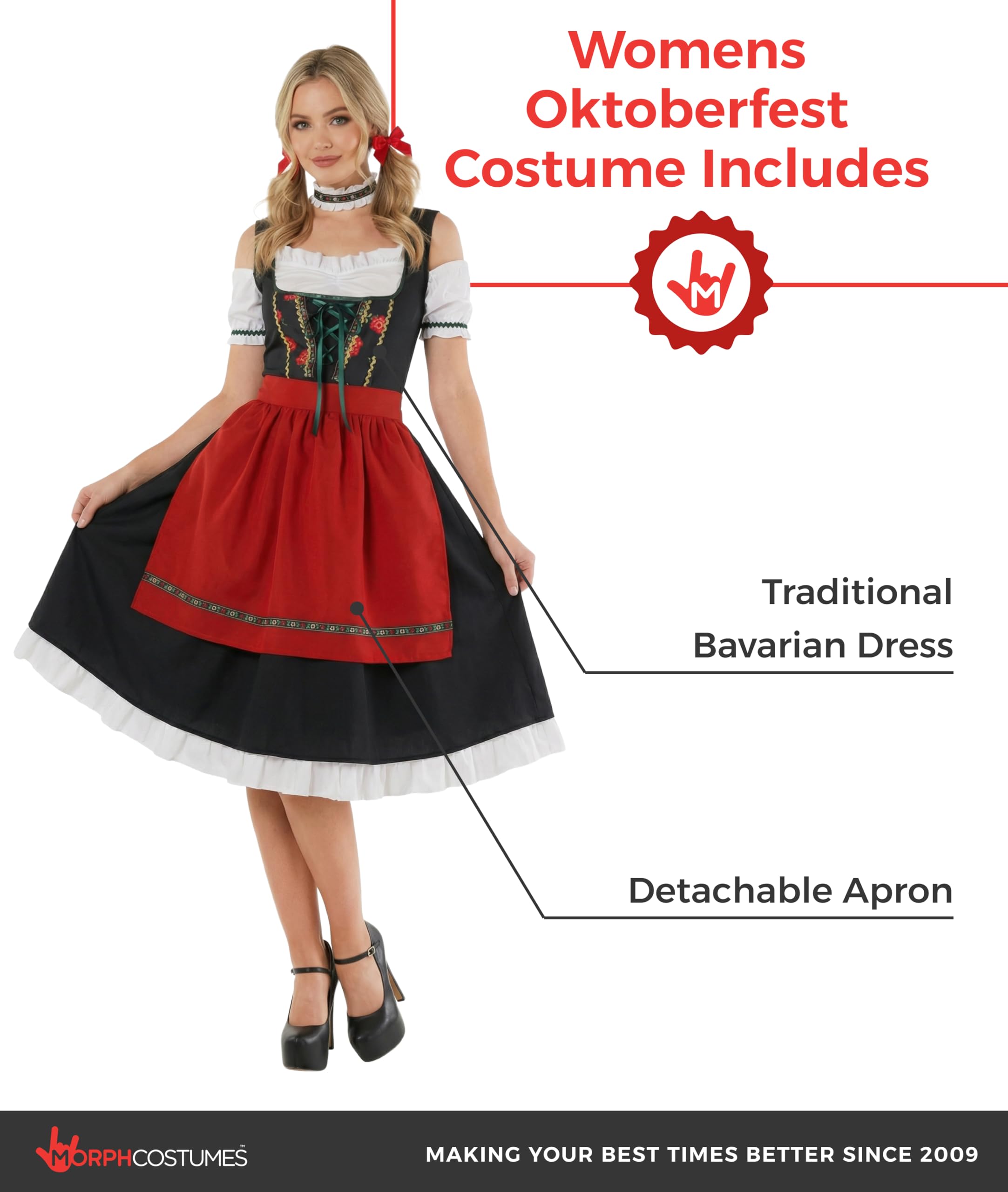 Morph Costume Bavarese Donna - Abito Tirolese per Oktoberfest, Vestito Tradizionale Donna per Feste e Eventi Speciali