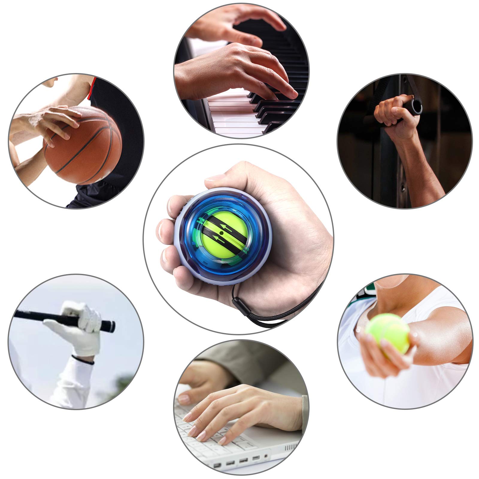 Justech Palla per Esercizi Giroscopio-Serie Autostart energyball per allenare la muscolatura di Mani -Migliora la Presa, Rafforza i Muscoli dell’Avambraccio