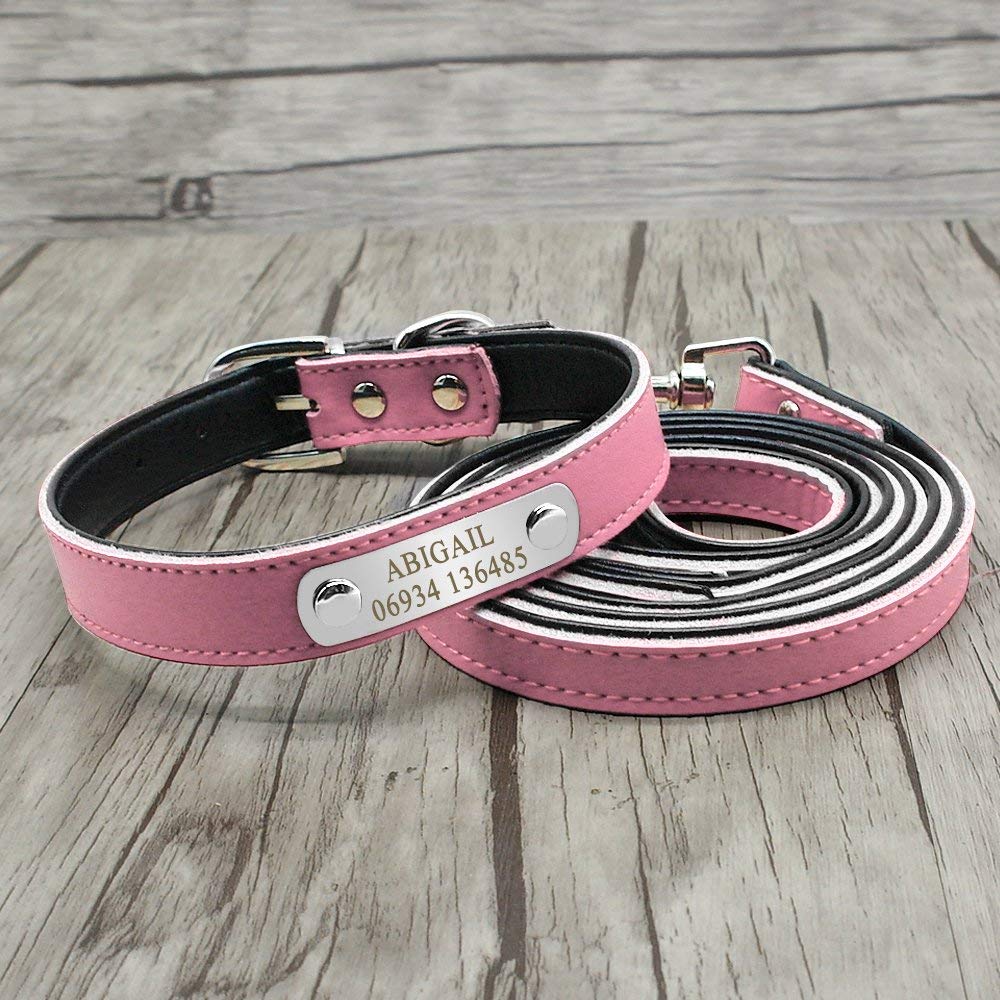Didog Personalisiertes Lederhalsband & Leine – Geflochten, Gepolstert, Größe XL (bis 47 Cm), Rot