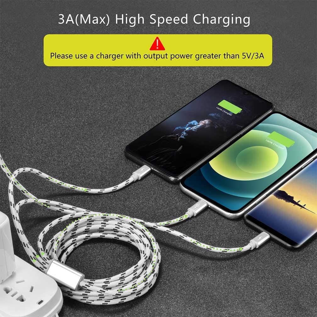 10Ft Multi Charging Cable 3A, 2Pack Braided Fast Charging 3-in-1 Multiple Charger Cable with IP/Micro USB/Type C Adapter Port for Cell Phones/iPhone 17 16 15 14 13/ Samsung/Pixel/Tablet and More - Image 3
