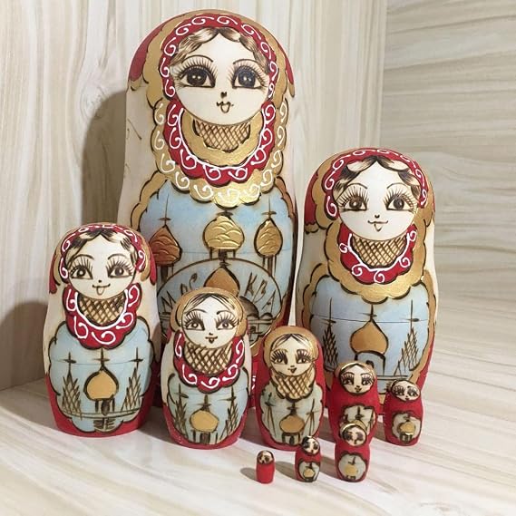 10 Pcs Vintage Russian Babushka Matryoshka Nesting Dolls for Children