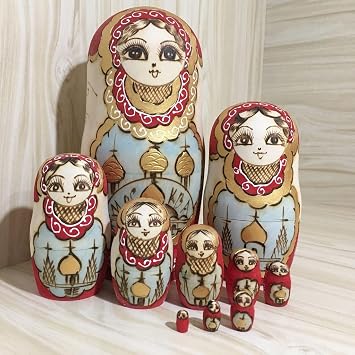 10 Pcs Vintage Russian Babushka Matryoshka Nesting Dolls for Children