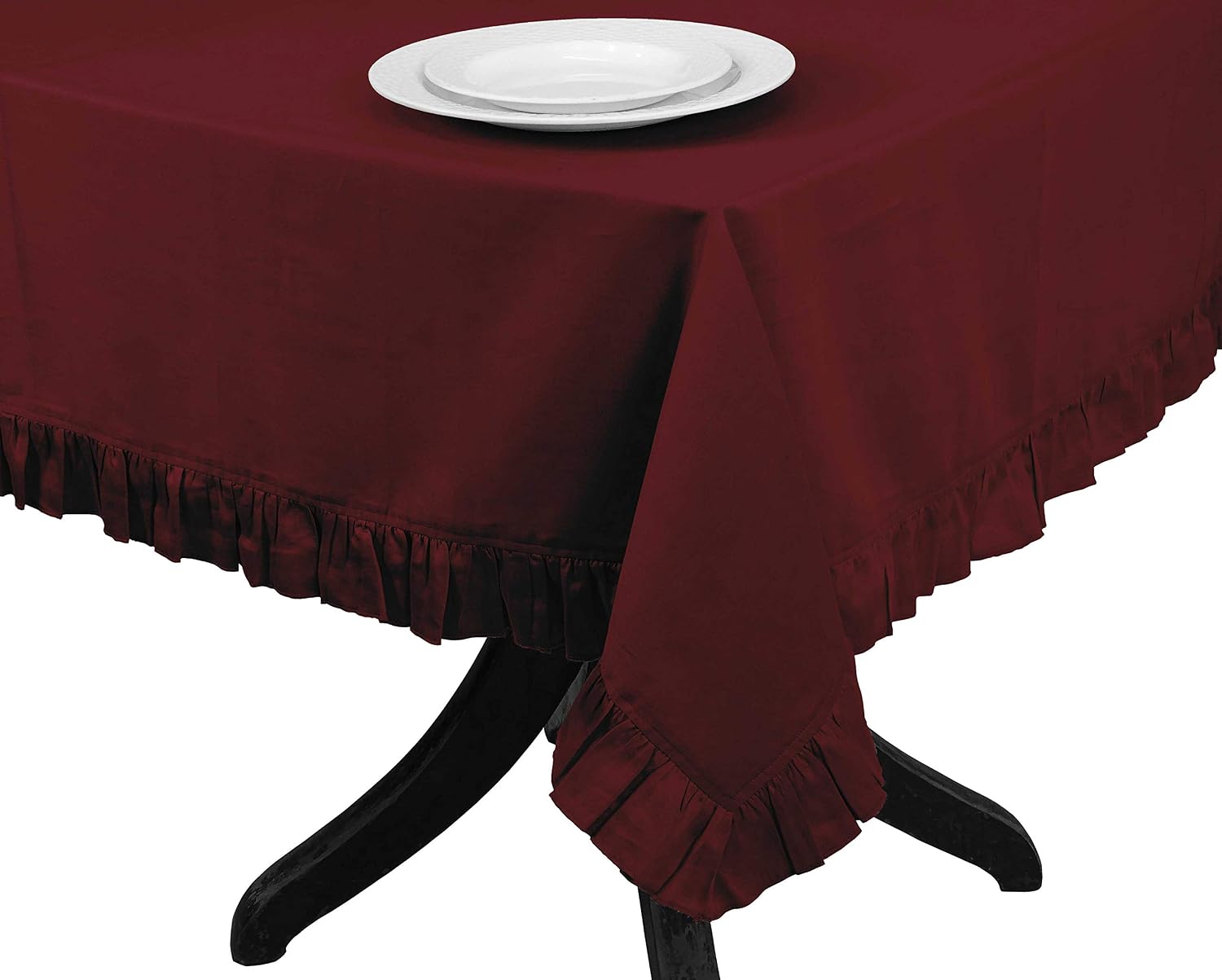 Ruffle Tablecloth, Table Linens Rectangular Table Covers for Party Decor, Solid Dining Tabletop Covers Cotton Tablecloths,Maroon,54 x 72 Inches