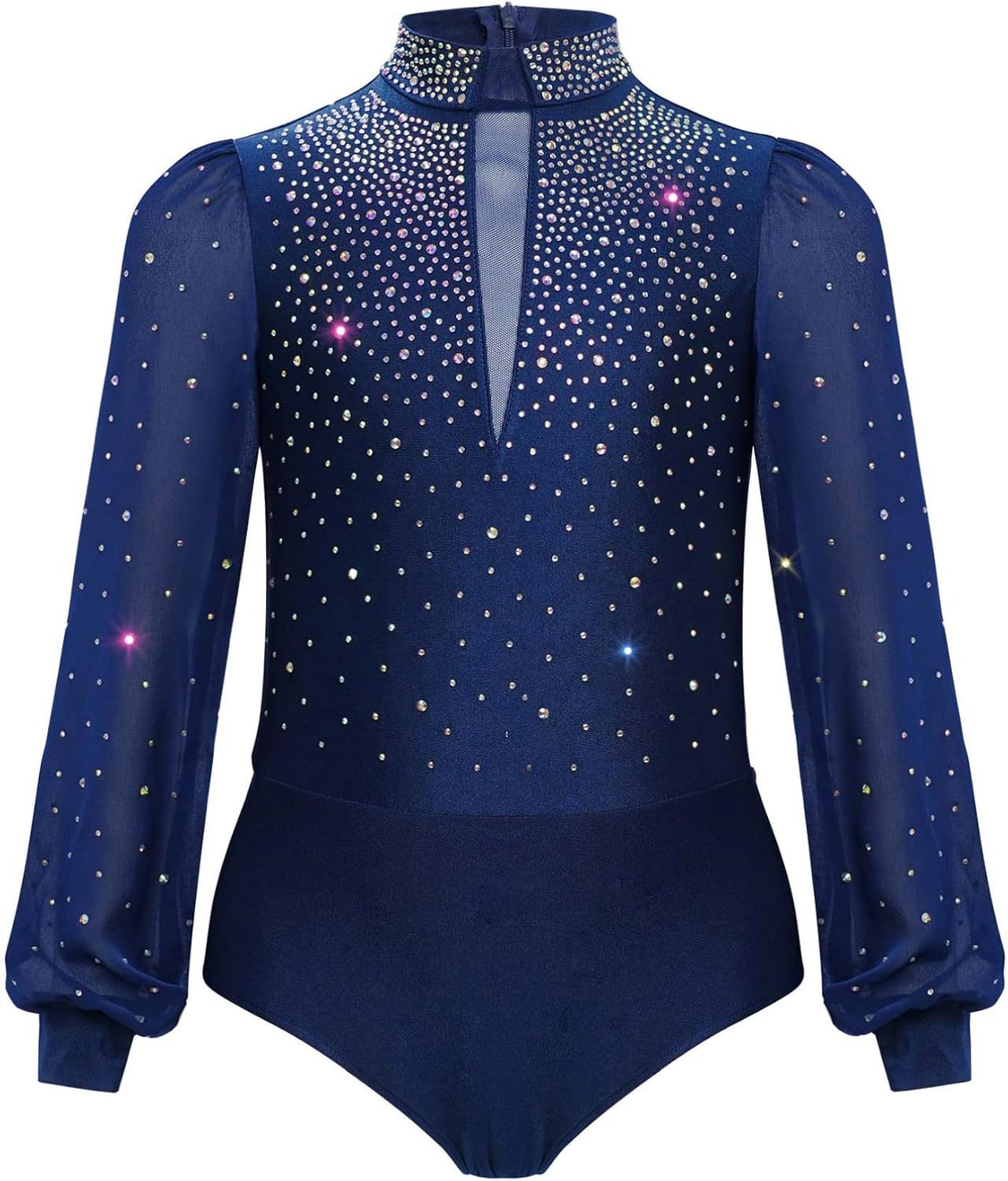 iiniim Kids Boys Sparkly Latin Dance Leotard Shirt Long Sleeve Mock Neck Figure Ice Skating Bodysuit with Back Zipper