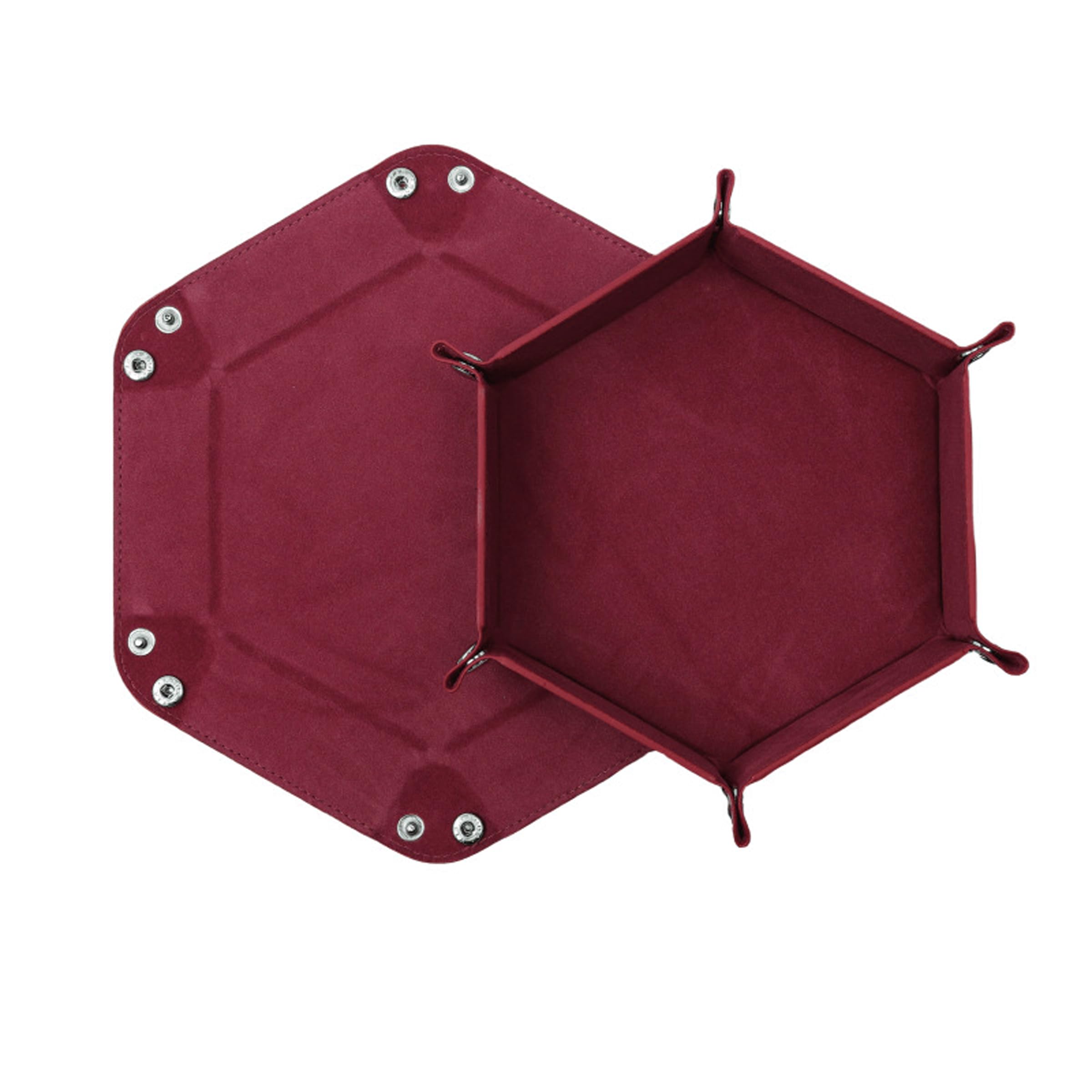 Hexagonal Dice Tray, Foldable PU Leather with Velvet Interior for Tabletop Gaming RPG DND (Winered)