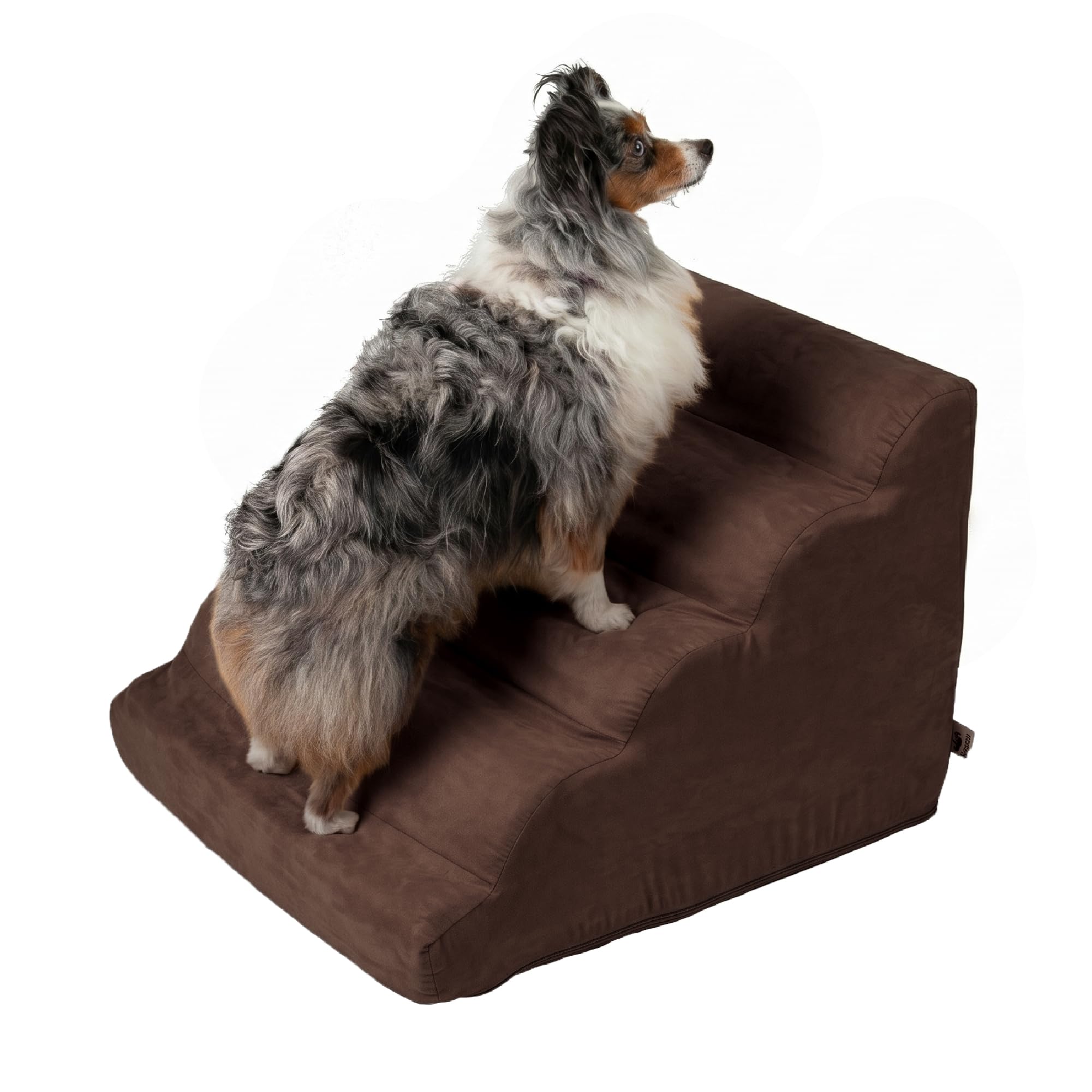 Snoozer Scalloped Dog Ramp, 17.5” Tall Foam Pet Stairs, 4 Steps, Hot Fudge