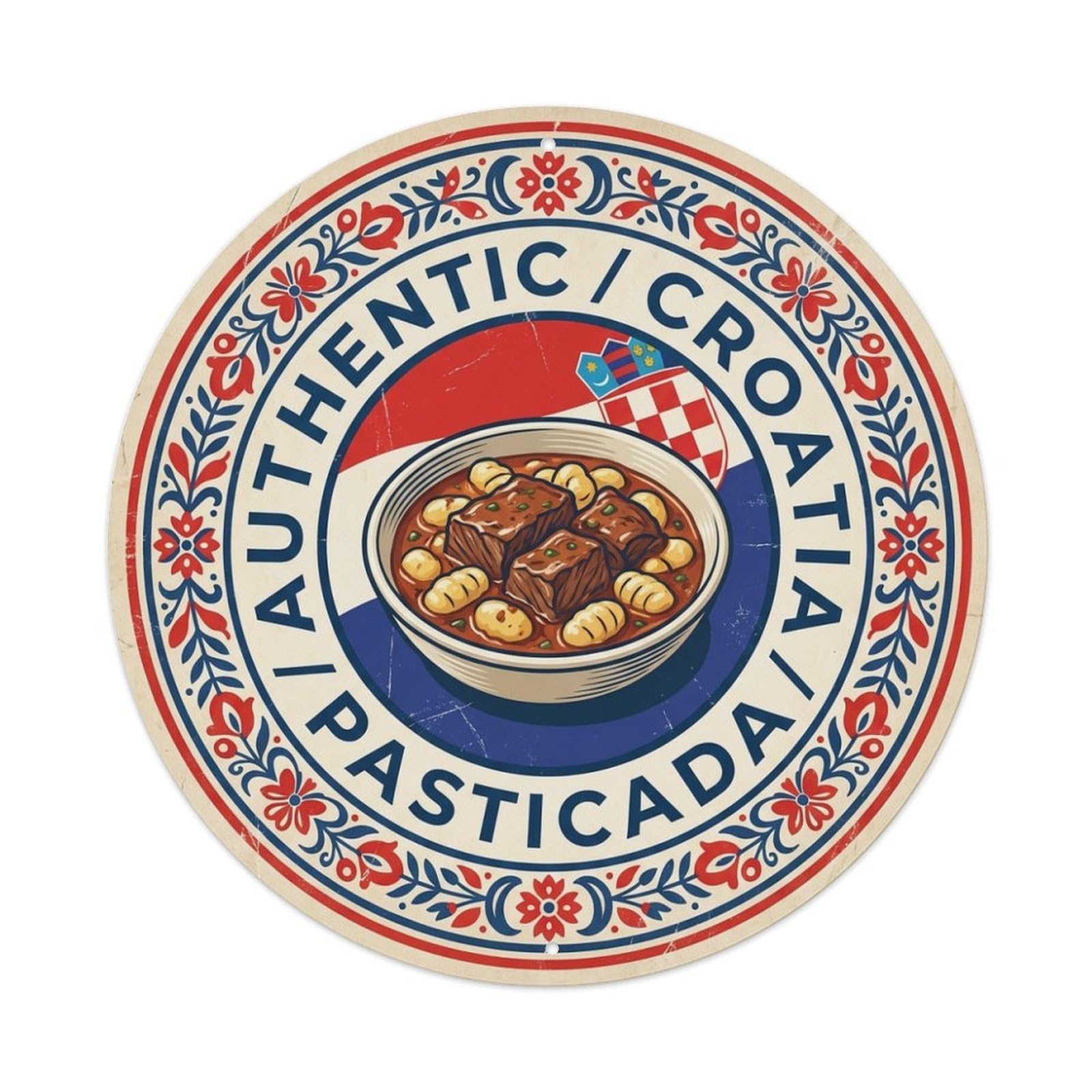 Olhnbad Style Croatia Travel Pasticada Meat Stew Cuisine Metal Tin Sign