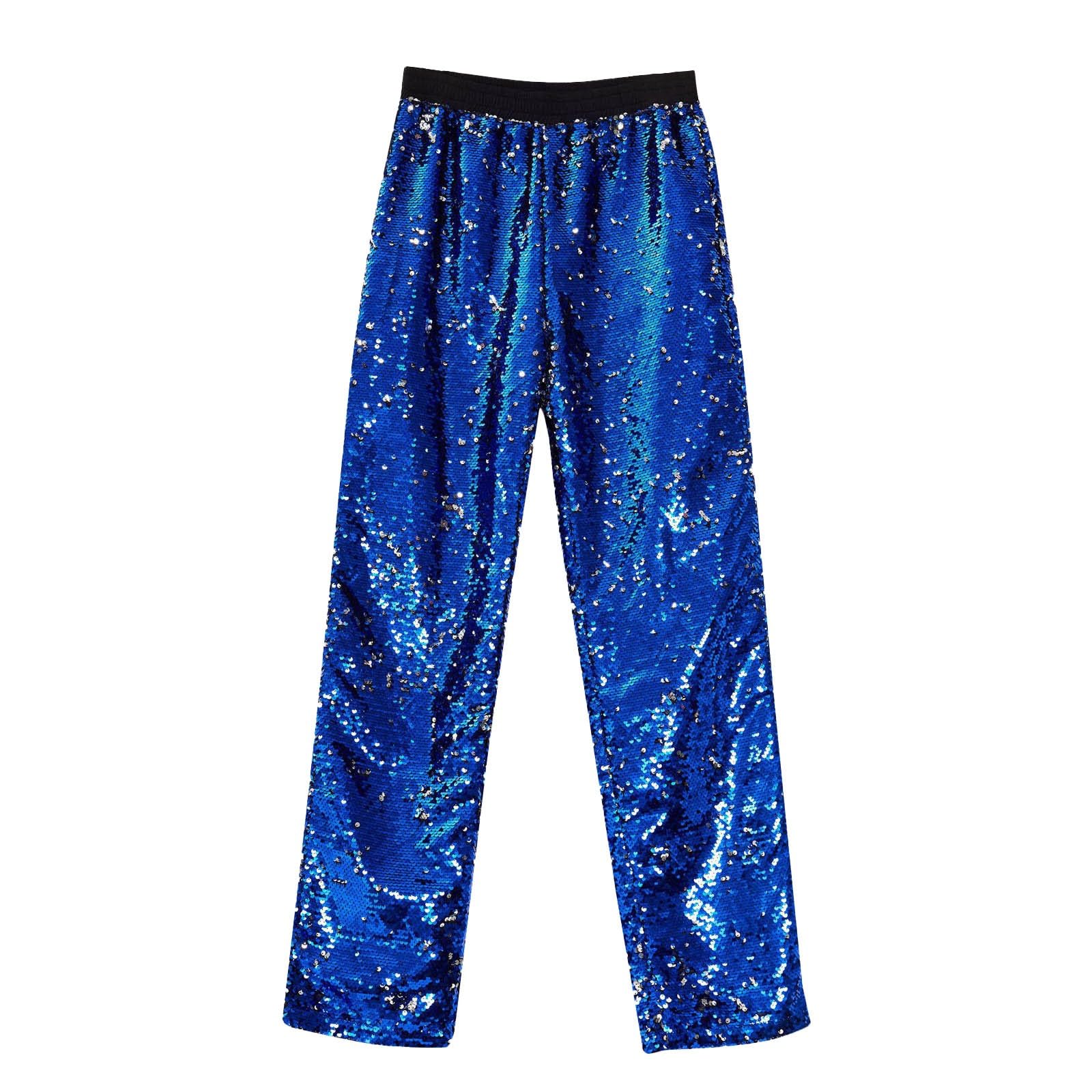 Pantalon festif à paillettes pour homme - Or brillant - Pantalon large - Pantalon de loisirs - Pantalon à paillettes - Tenue pour boîte de nuit, fête, danse hip-hop, carnaval