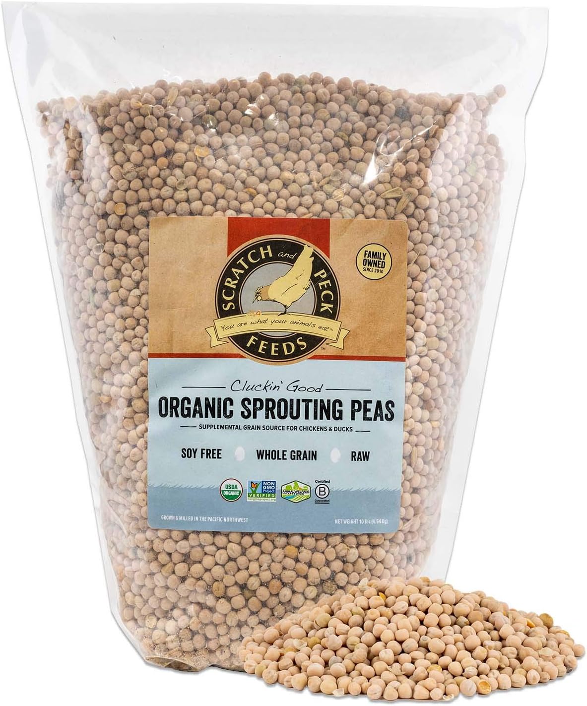 Scratch and Peck Feeds Cluckin' Good Organic Sprouting Peas Treat Supplement - 10 lbs - Soy Free, Whole Grain, Raw Sprouting Peas for…