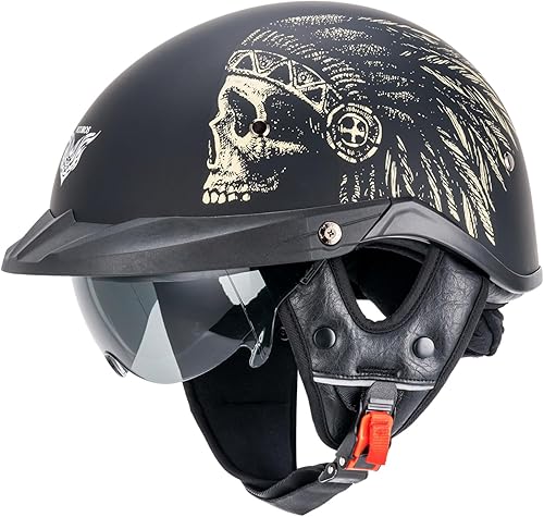 Miniatura 2 de VCOROS Half Helmets VHF04 - Parasol de cara abierta para motocicleta, hebilla de liberación rápida, ajustable, aprobado por DOT, para ciclismo,