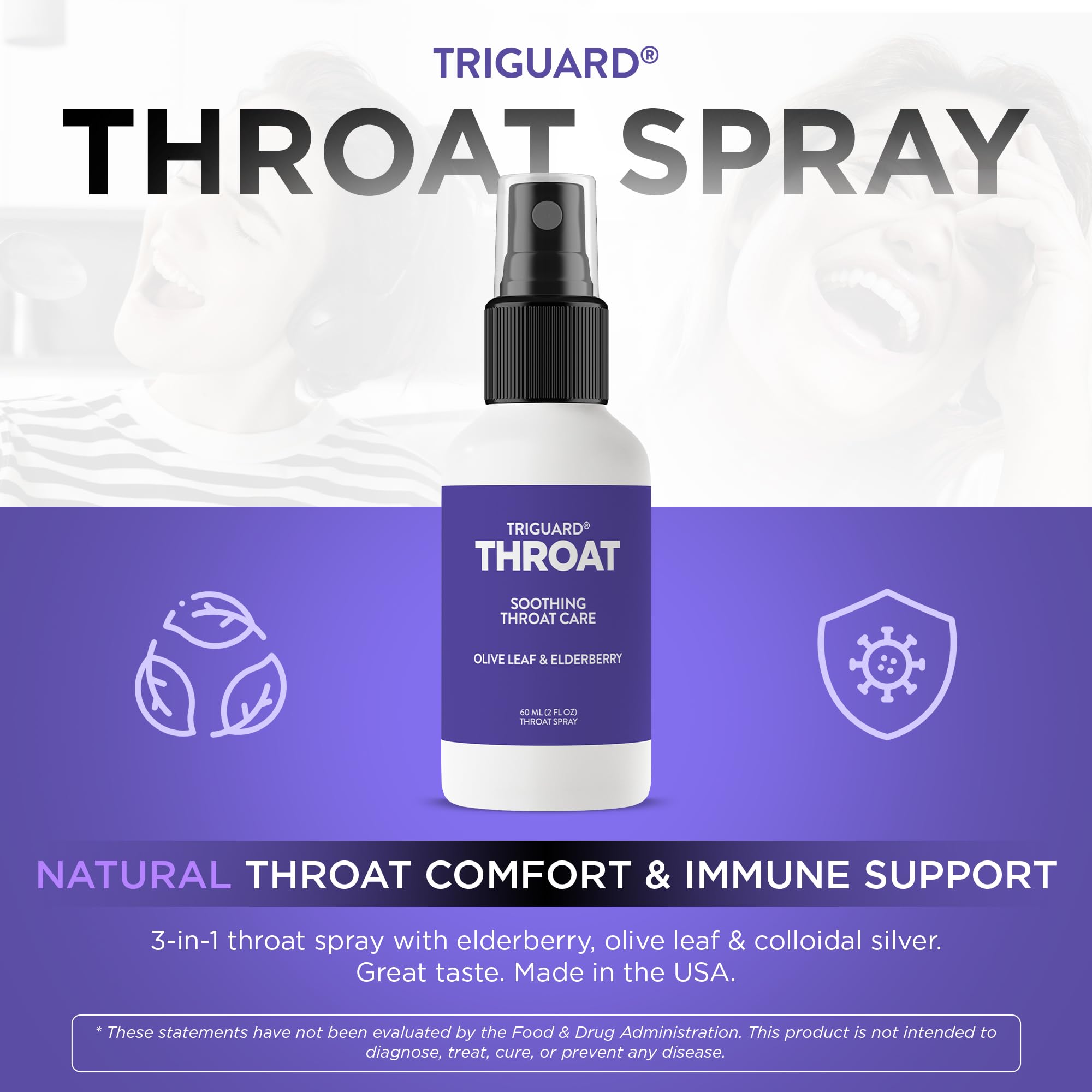 Oxygen Nutrition TriGuard Throat Spray with Colloidal Silver Water, Olive Leaf & Elderberry Extract | Soothing Throat Mist for Hydration & Daily Comfort | 2 oz | Made in USA — Amazon image 3