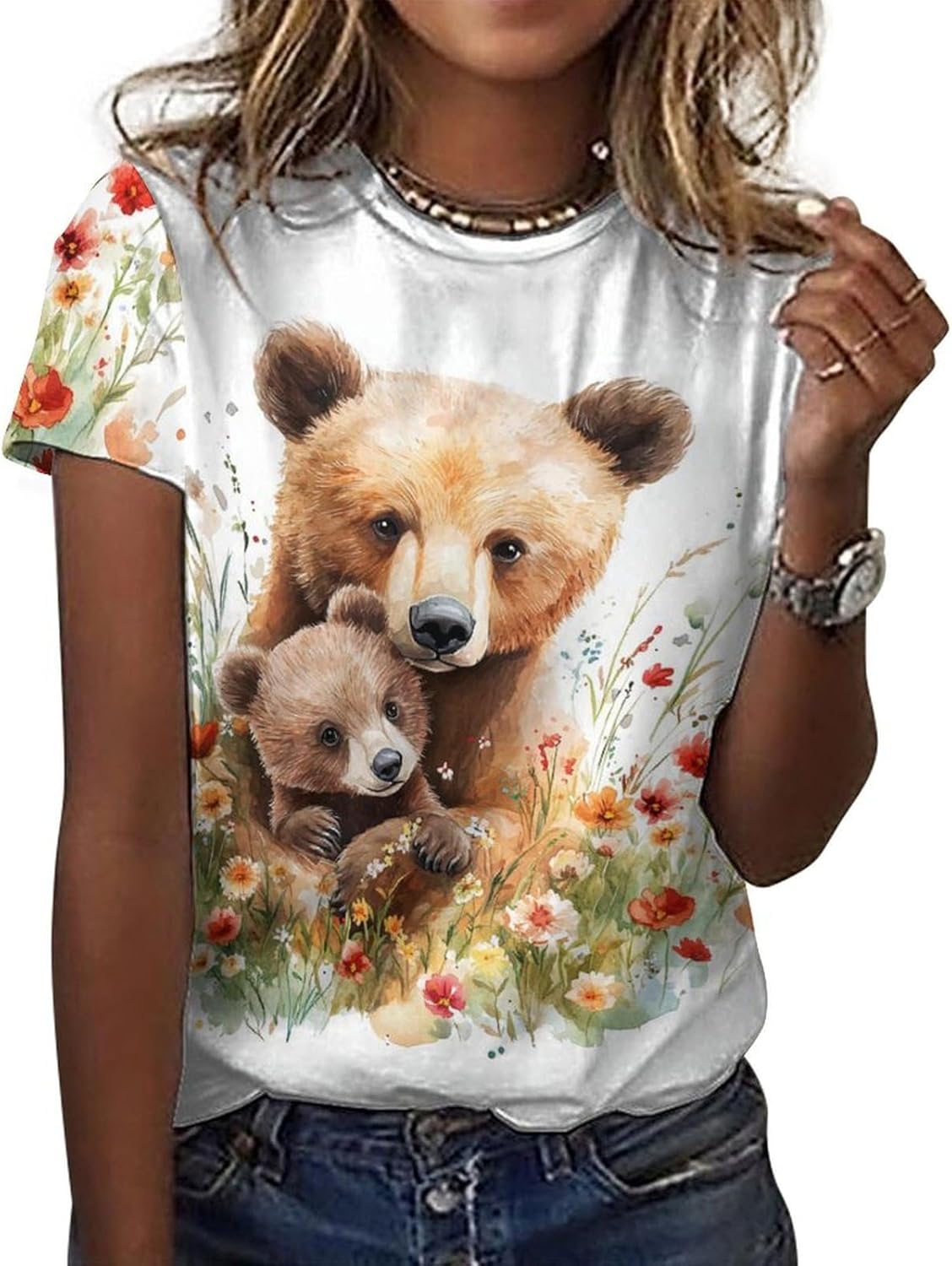 Mothers Day Shirt Animals Print Funny Casual Soft Comfy Short Sleeve Cotton Oversized Mama Daughter Matching Shirts