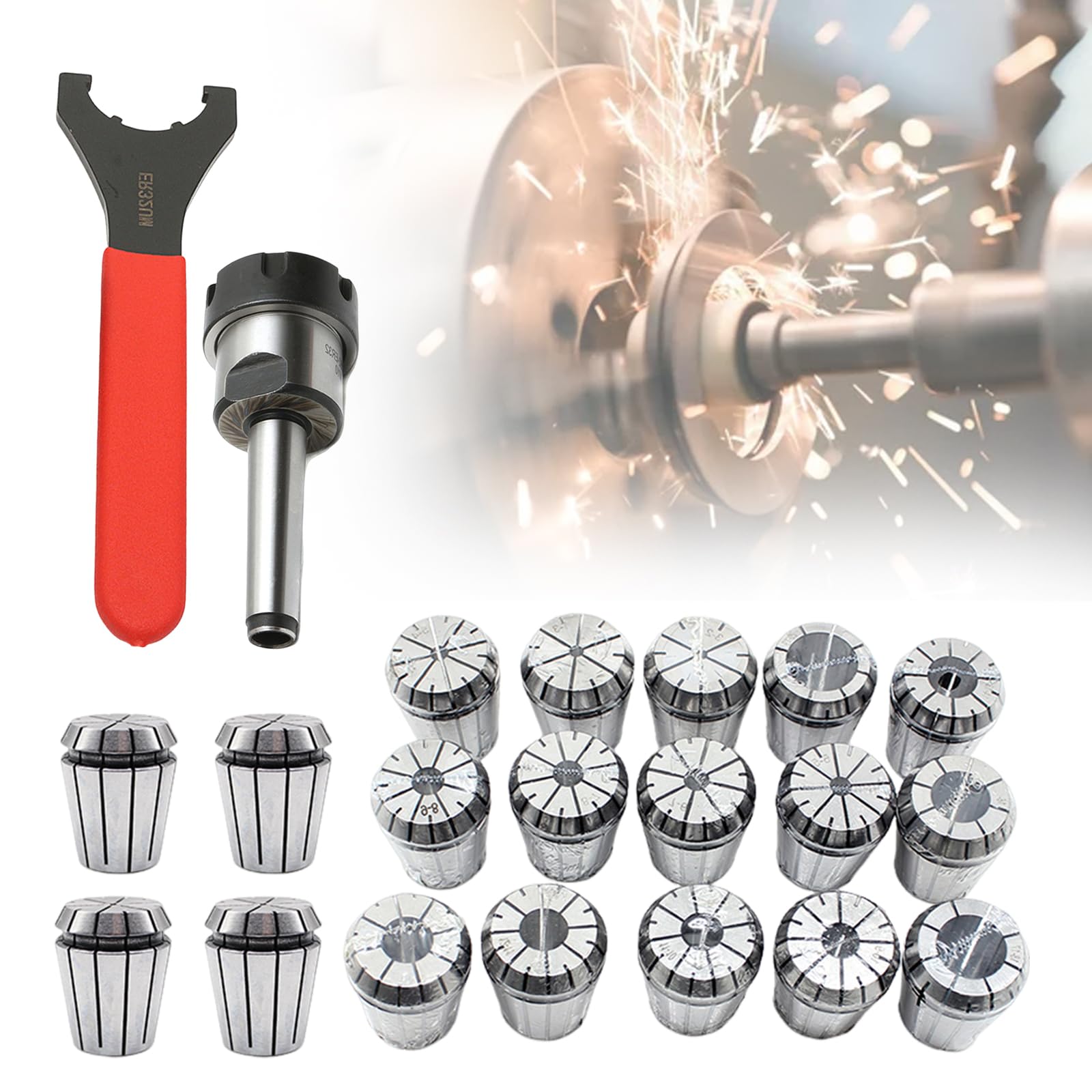Lot De 19 Pinces De Serrage, Set De Pinces De Serrage Pour Mandrin, Avec Sac Transport ER32 Et Tige MT2 ER32 2-20mm PréCision 0.015mm En Acier Allié, Pour Fraiseuse CNC AléSage PerçAge Taraudage