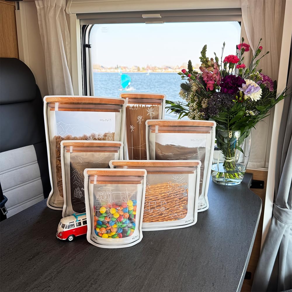 Original MyZip-Beutel Camping Edition – wiederverwendbare Aufbewahrungsbeutel mit exklusiven Campingmotiven – luftdicht, spülmaschinensicher & umweltfreundlich – ideal für Camping und unterwegs (12)