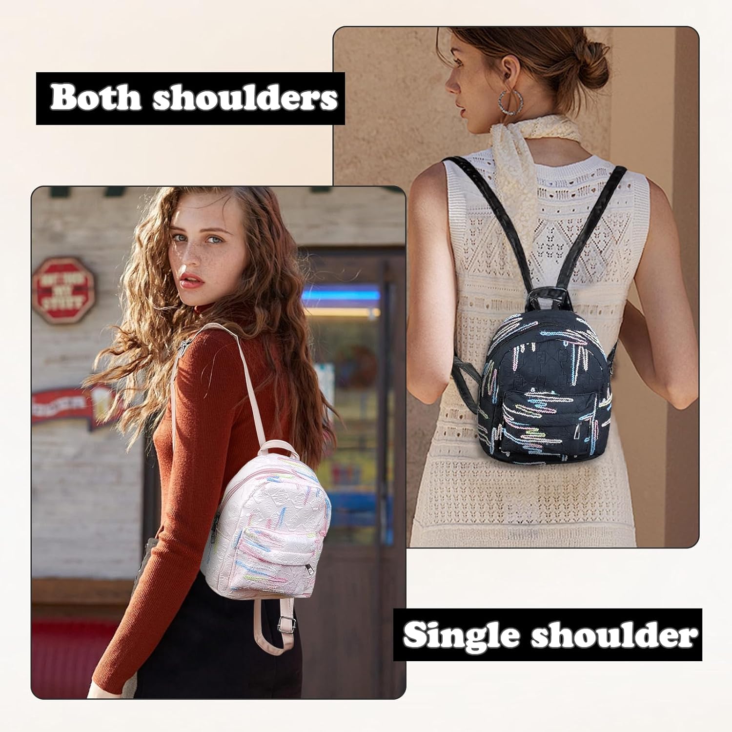 Small Backpack Purse for Women, Lightweight Fashion Backpack with 2 Zippered Pockets and Adjustable Strap (Black) - Image 5