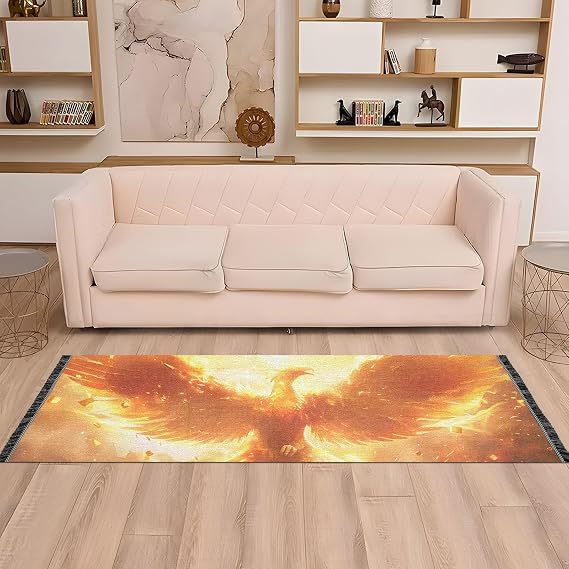 Washable Runner Rug Phoneix Fire Sky 2 x 6 Non Slip Runner Rug for Hallways Entryway Bedroom Floor Carpet Runner- Soft Thin Mat with Rubber Backing for Family Pet