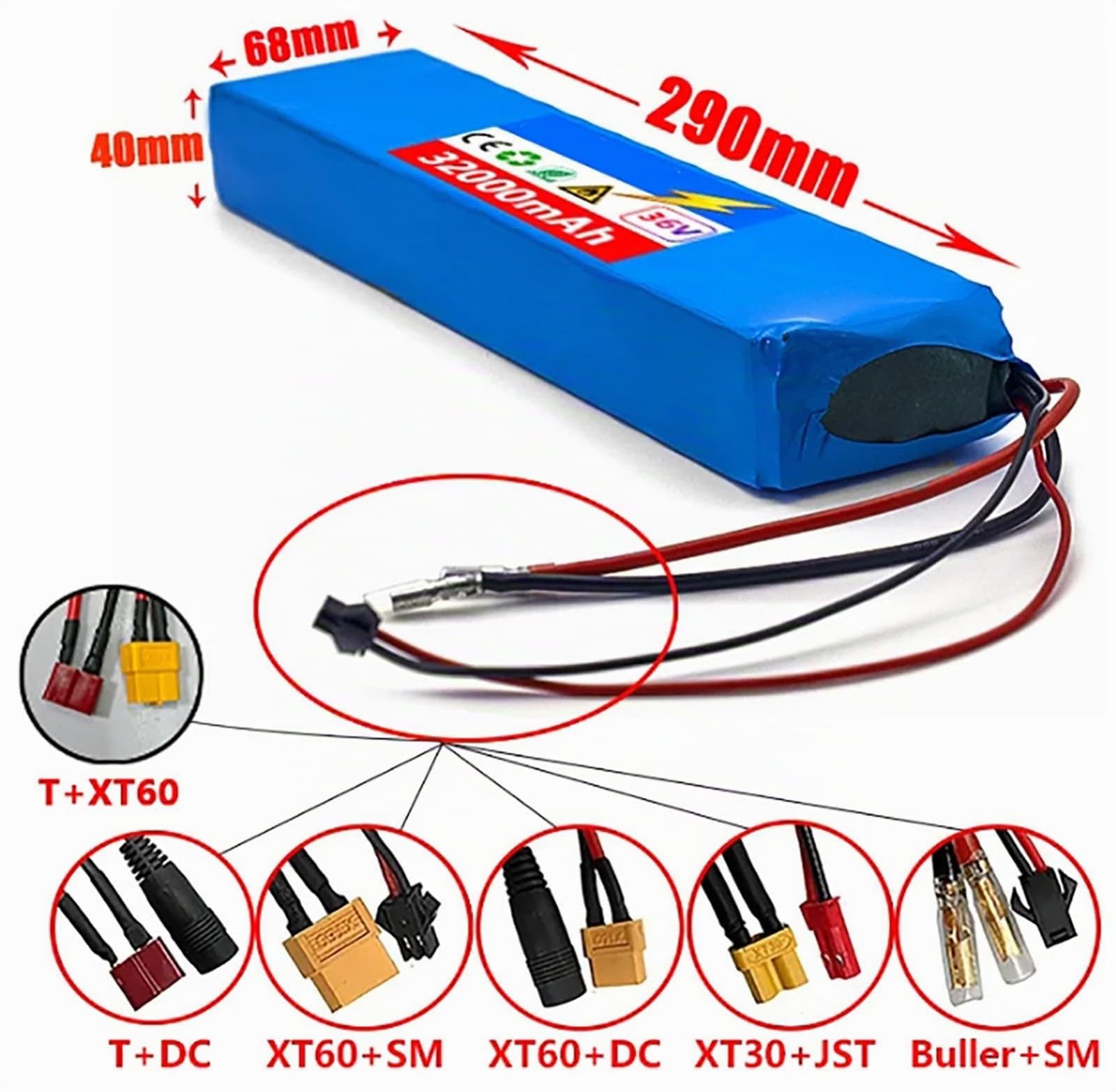 E-Bike Pedelec Akku 36V 32Ah, Fahrrad Akkupack 36V Eingebauter BMS Wasserdichter PVC-Akku 10S3P Elektro-Fahrrad Batterie Für 250W-1000W Motor Mit Ladegerät