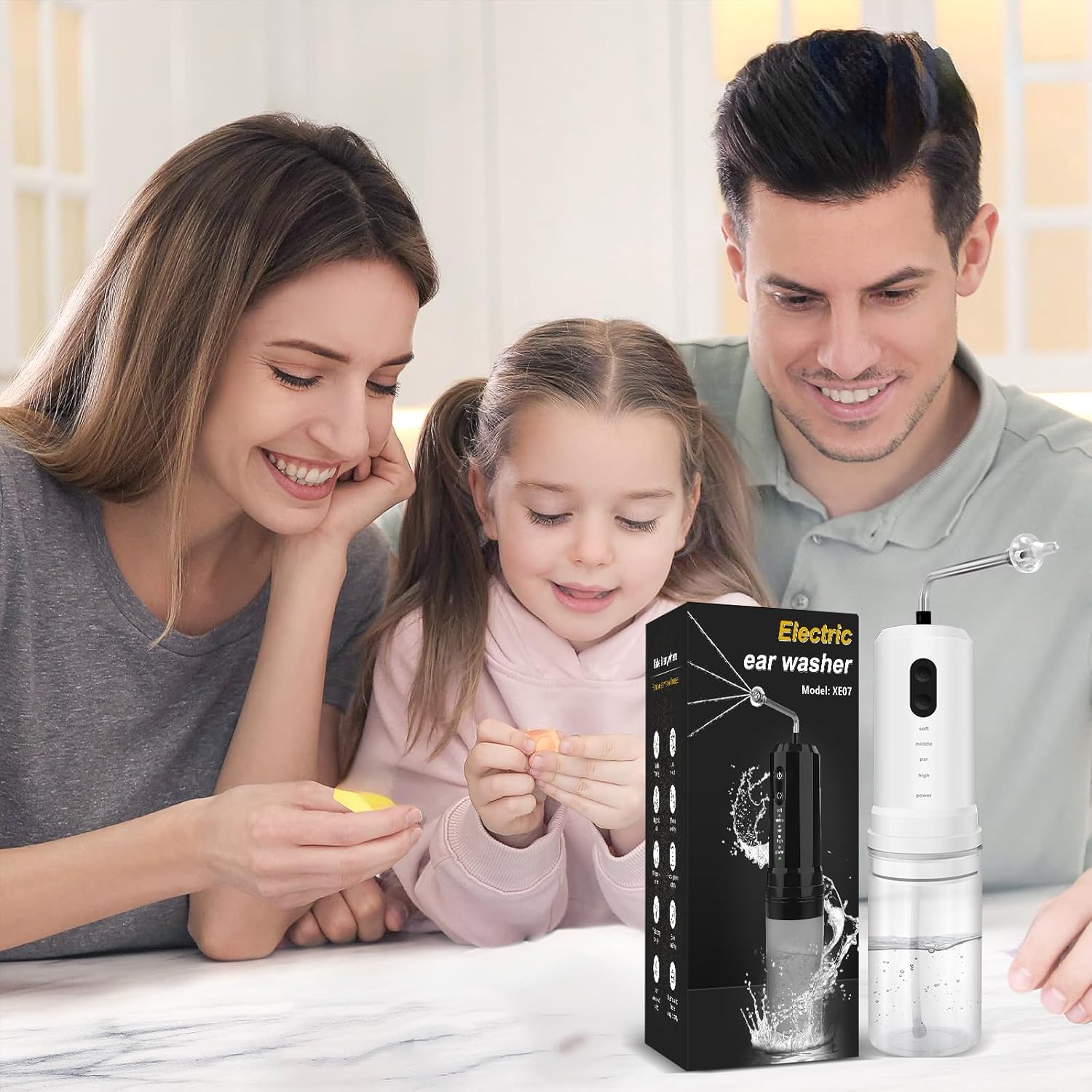 Ear Wax Removal, Electric Ear Irrigation Flushing System, Water Powered Ear Cleaner with 4 Pressure Modes, 6 Reusable Replacement Tips, Safe and Effective Ear Cleaning Tool for Adults (White)