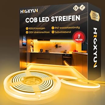 230 V COB LED Strip Outdoor 240 LEDs IP67 Waterproof Self-Adhesive Strip LED 900 lm Without Transformer Flexible Can Be Shortened for Room and Outdoor Decoration Lighting 2700 K Warm White 1 m [Energy Class F]