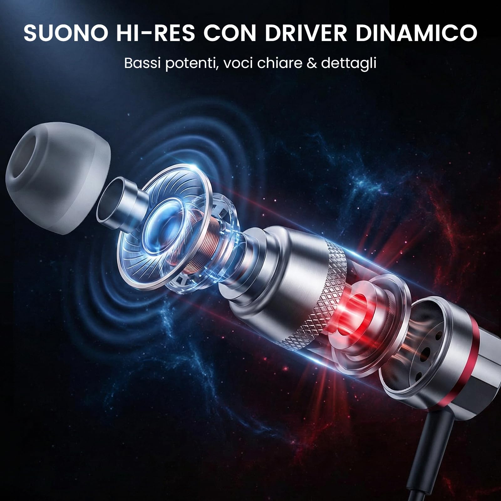 HIFI WALKER Auricolari Cablati con Microfono, Auricolari In-Ear Jack da 3,5 mm con Controllo in Linea, Struttura in Alluminio, Riduzione del Rumore per Laptop, PC e Tablet