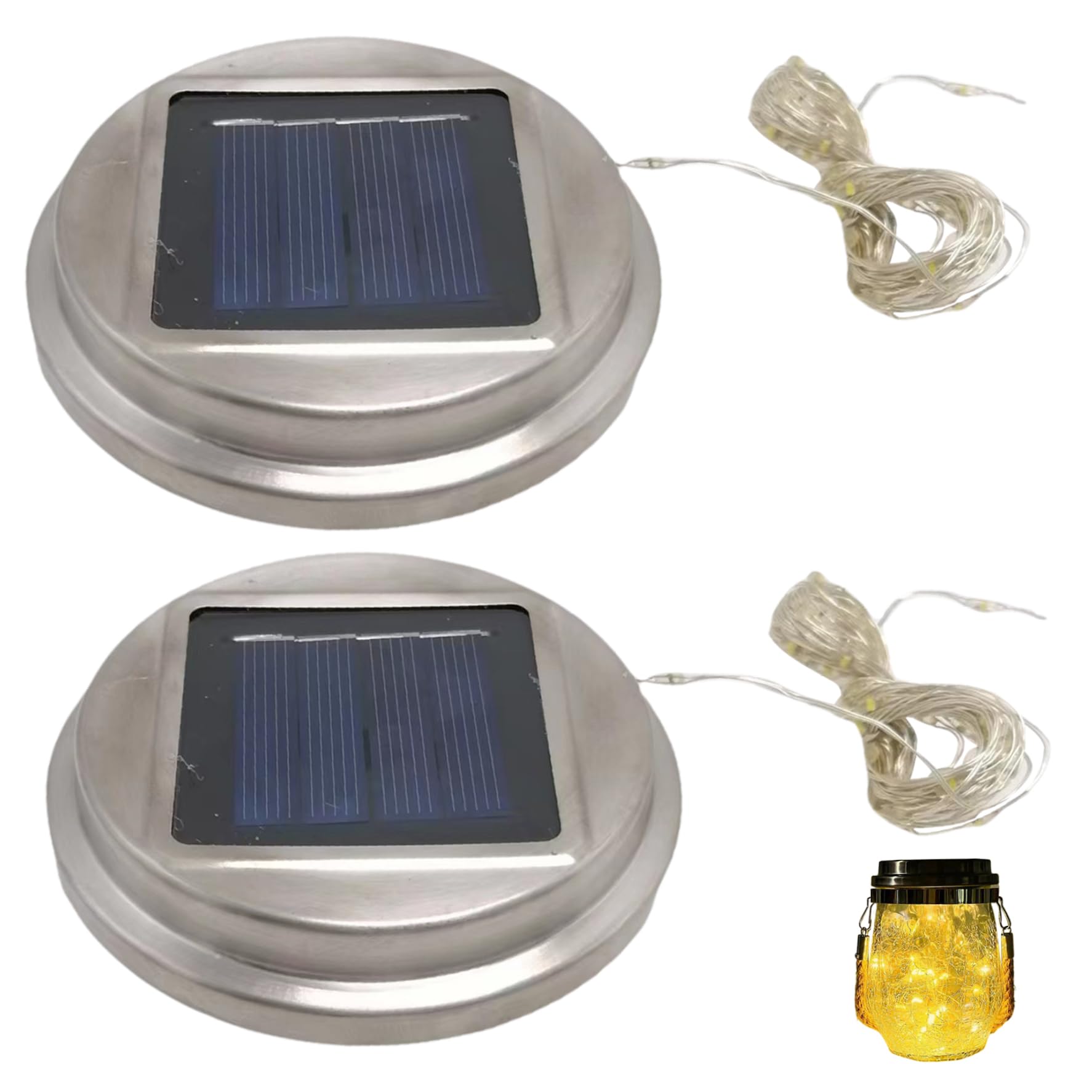 2PCS Replacement Solar Light Parts,Solar Lantern Replacement Solar Light Tops 30 LED Solar Watering Can Lights,Waterproof Round Replacement Solar Light Tops,DIY Garden Solar Fairy Lights Warm White