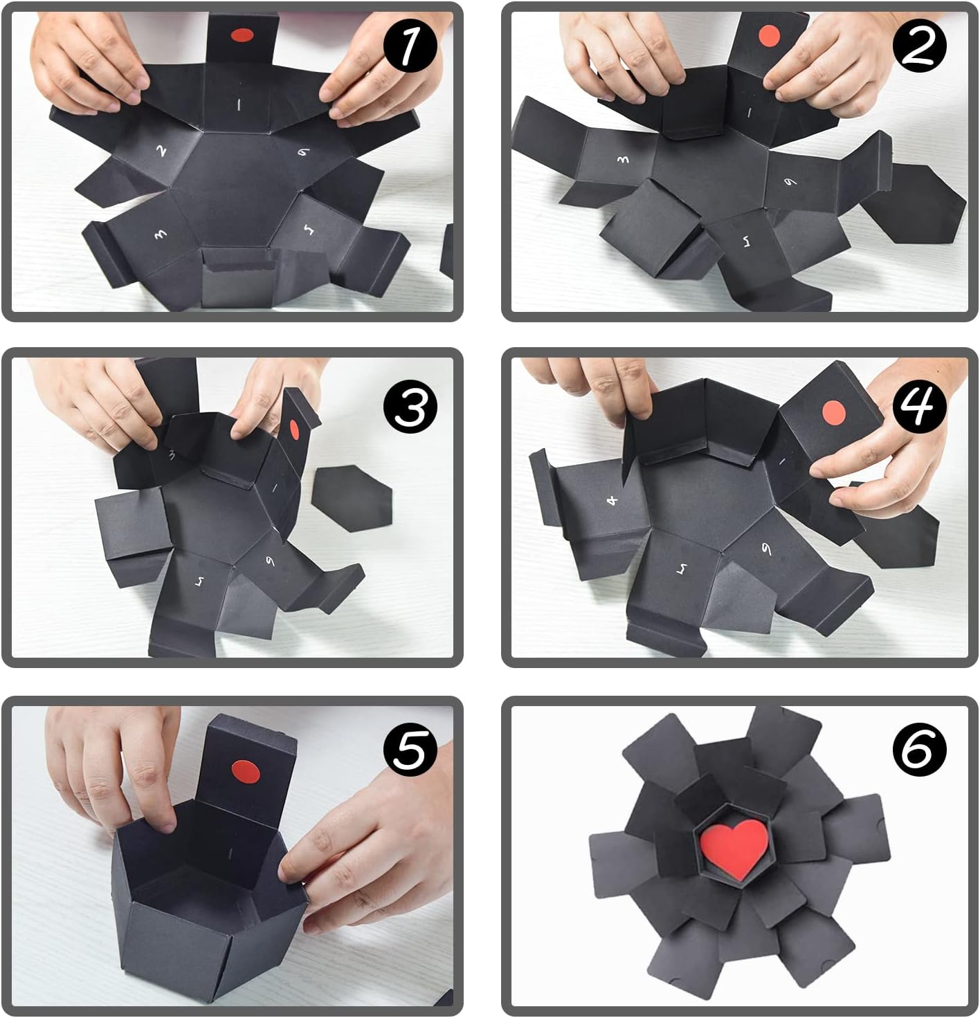 Wanateber Explosion Box, DIY Explosion Box with 6 Faces, Main Part Assembled Handmade Photo Album for Birthday Gift, Anniversary, Valentine's Day, Wedding (Black) - Image 5