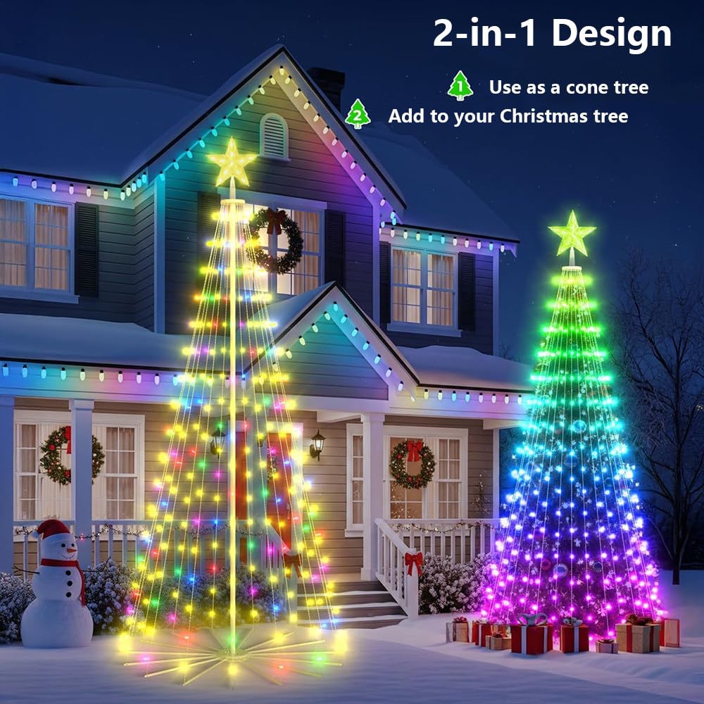 Inteligentne Lampki Choinkowe, 1,5 M/1,8 M/2,1 M, Z Gwiazdą Na Górze, 400 Diod LED, Obsługa Aplikacji/Pilota, Edycja Tekstu, Funkcja Timera I Różne Dynamiczne Efekty 1.8m