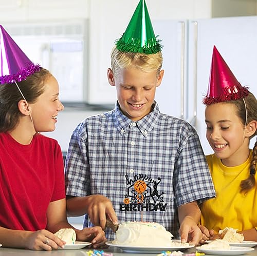 Miniatura 5 de Decoración de baloncesto para pastel de 9 cumpleaños, decoración de pastel de baloncesto con purpurina negra y naranja, decoración de pastel de