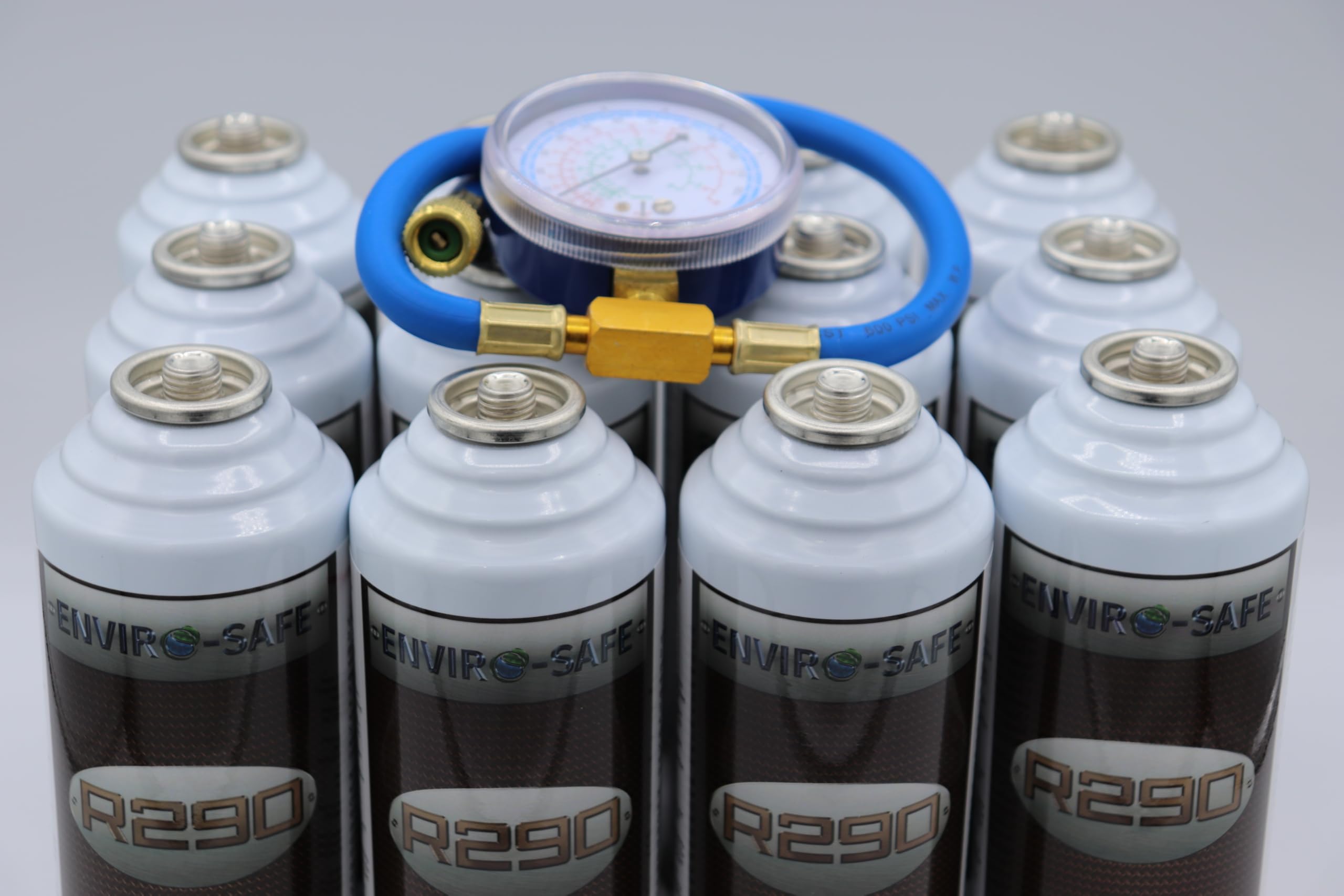 R290 Refrigerant, EPA Approved for Refrigerators, Freezers, 12 Pack with Brass Charging Gauge