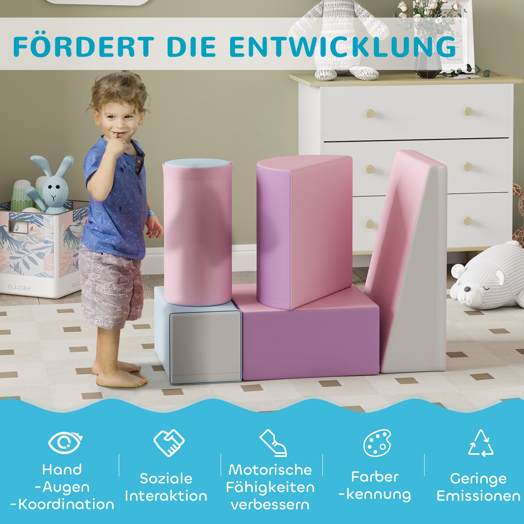 HOMCOM 5 TLG. Schaumstoff Bausteine für Baby & Kleinkinder Mehrfarbig | Softbausteine, Klettern, Bauklötze, Weiche Schaumstoffbausteine, Riesenbausteine, Schaumstoffblöcke, Bausteinset