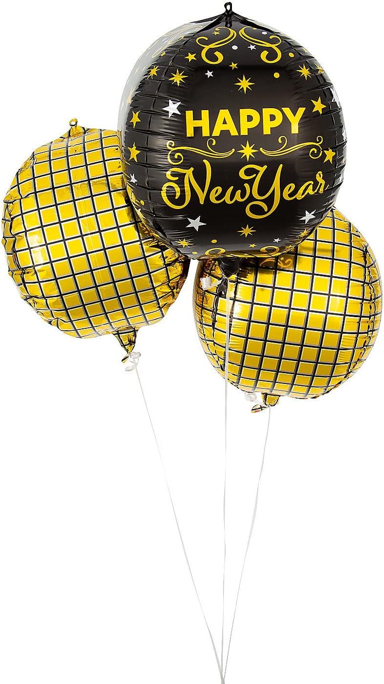 New Year’s Eve Orb 12 1/2" Mylar Balloons - 3 Pieces