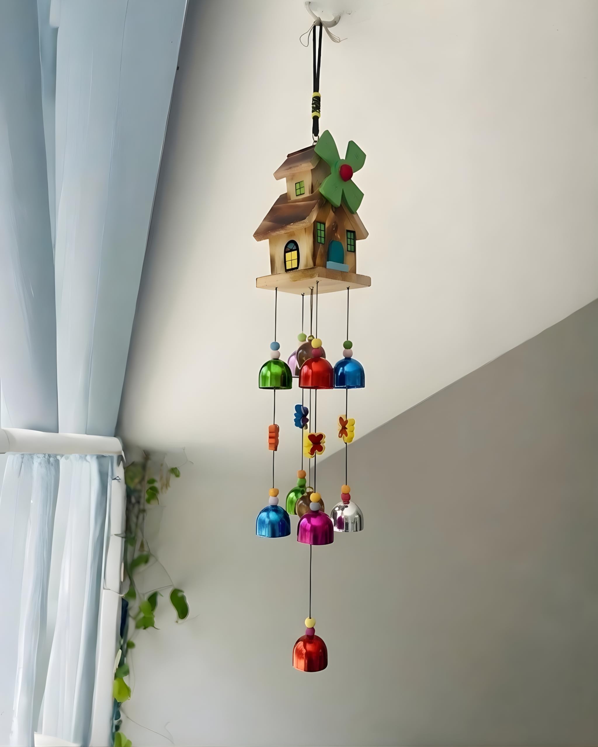 Wooden House Wind Chime - Melody & Colourful Bells -6