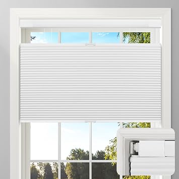 No Drill No Tools Blackout Cellular Shades Top Down Bottom Up Cellular Blinds, Cordless Fabric Honeycomb Shades, Easy to Install Window Blinds for Home,Blackout-White,Custom Sizes.