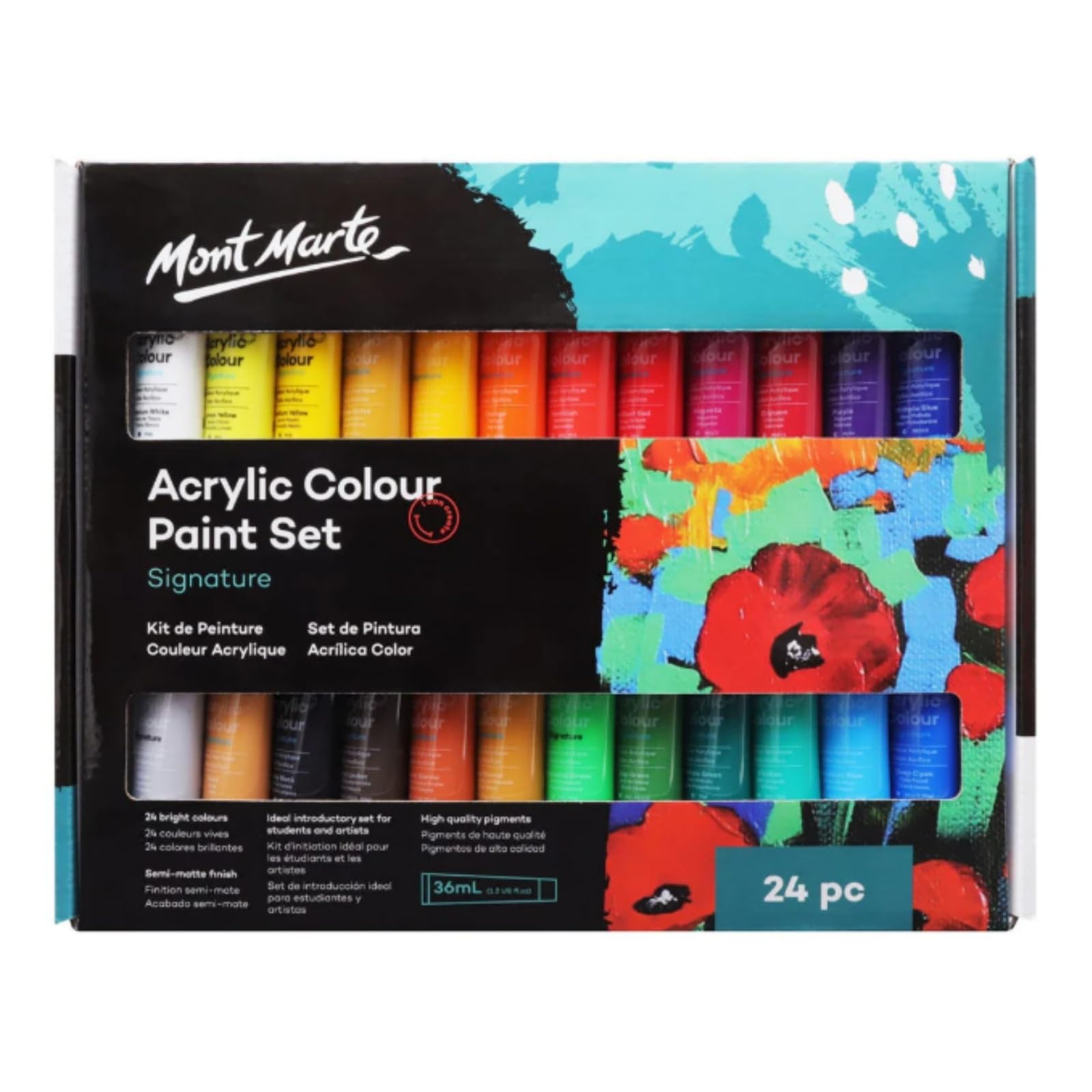 Mont Marte 24 Colours Acrylic Paint Set – 24 Pcs X 36Ml Tubes – Ideal For Acrylic Painting – Lightfast Colours With Opacity