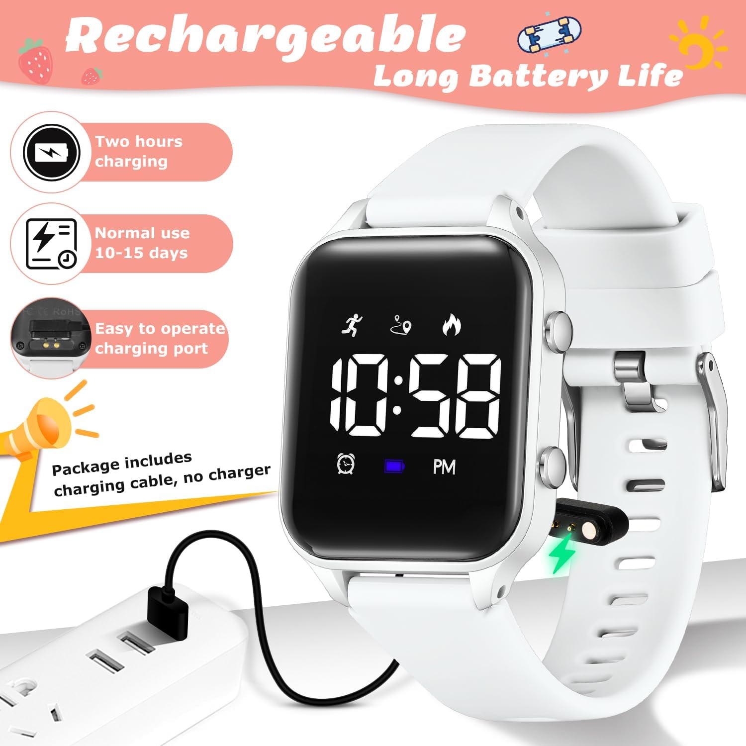 Kinder-Digitaluhr mit Schrittzähler, wasserdichte Sportuhren für Jungen Mädchen Teenager, All-in-One-Fitness-Tracker mit lautlosem Vibrationsalarm, Schrittzähler, Kalorien, Stoppuhr, keine App