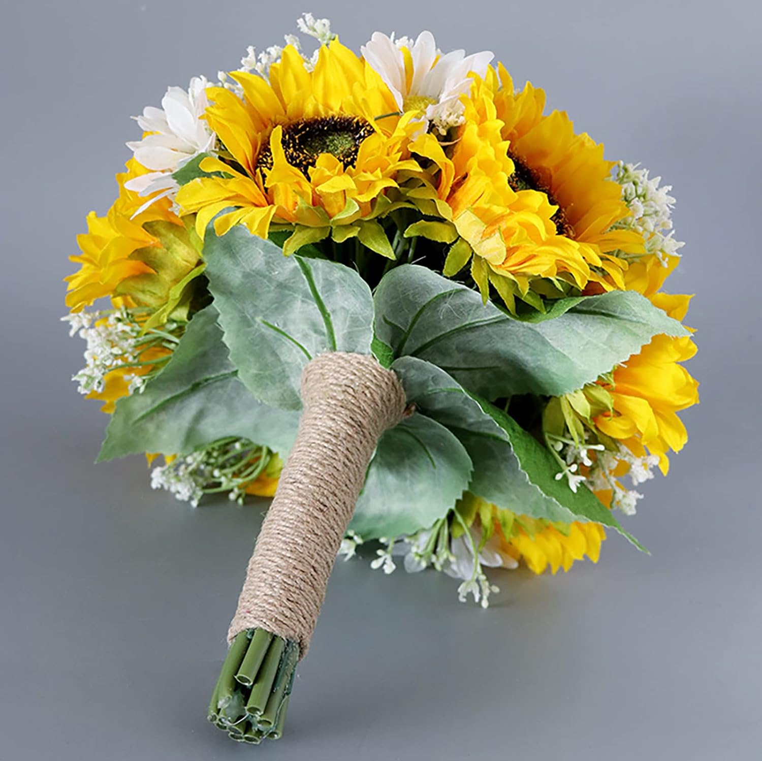 Artificial Sunflower Bouquet for Wedding Bridal Holding Flowers Fake Silk Sunflower with White Small Daisy Flower for Bride Bridesmaid Wedding Party Ceremony Table Centerpieces Decorations Yellow