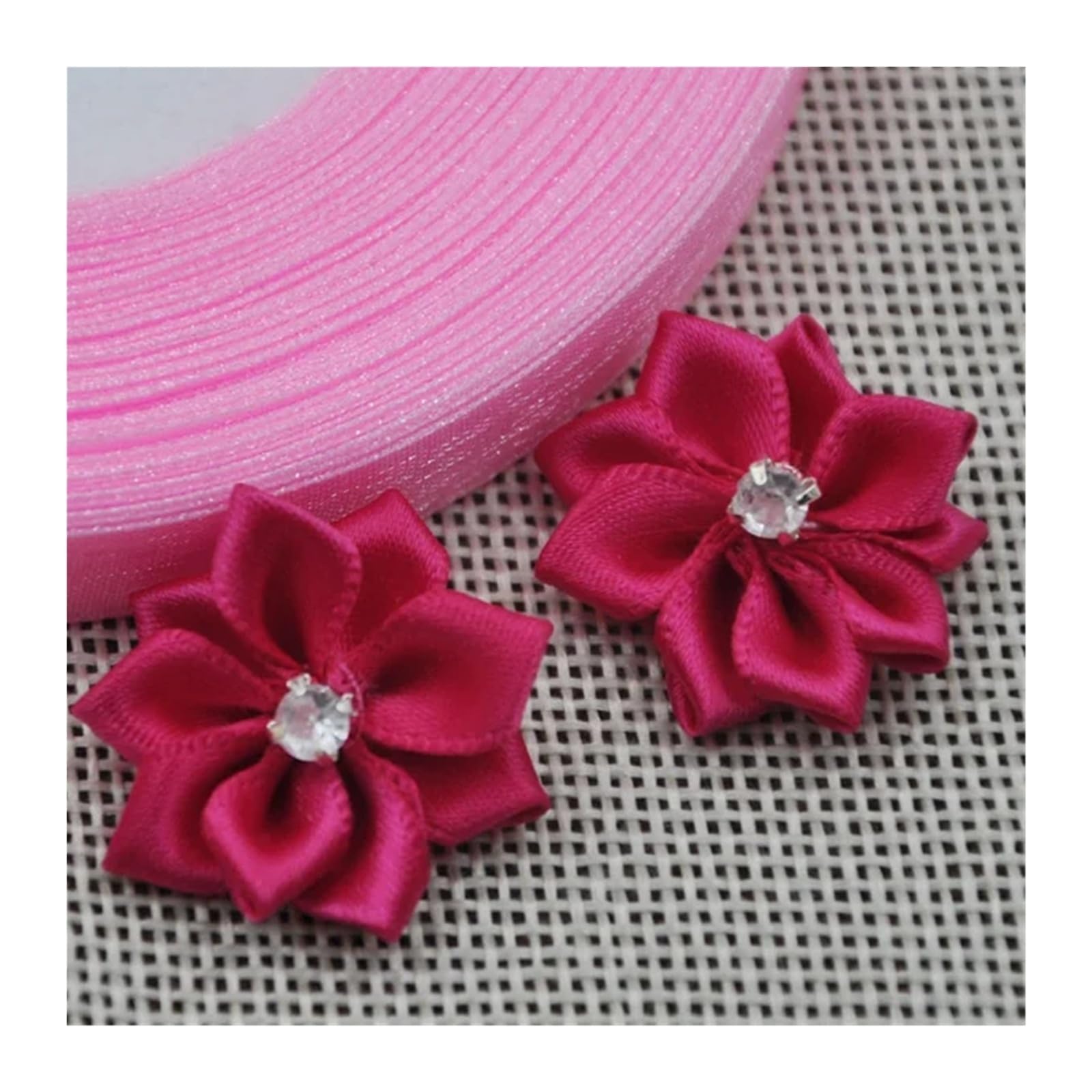 LOVSSU Fabric Flowers 20pcs 25mm Mix Color Ribbon Flowers With Rhinestone Garment Sewing Supplies Handmade Appliques(Color 8)