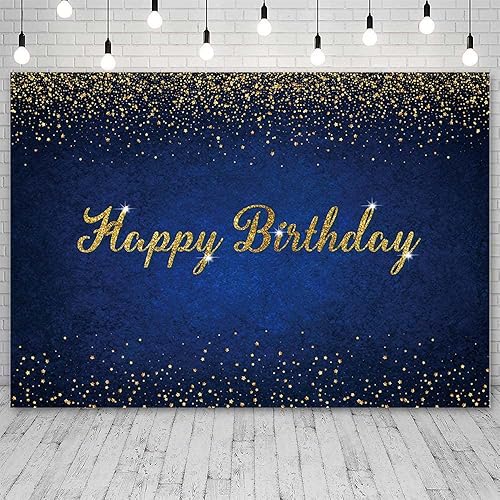 Miniatura 3 de Telón de fondo de cumpleaños azul oscuro de 7 x 5 pies, telón de fondo de cumpleaños azul marino y dorado, fondo de fotografía azul oscuro con
