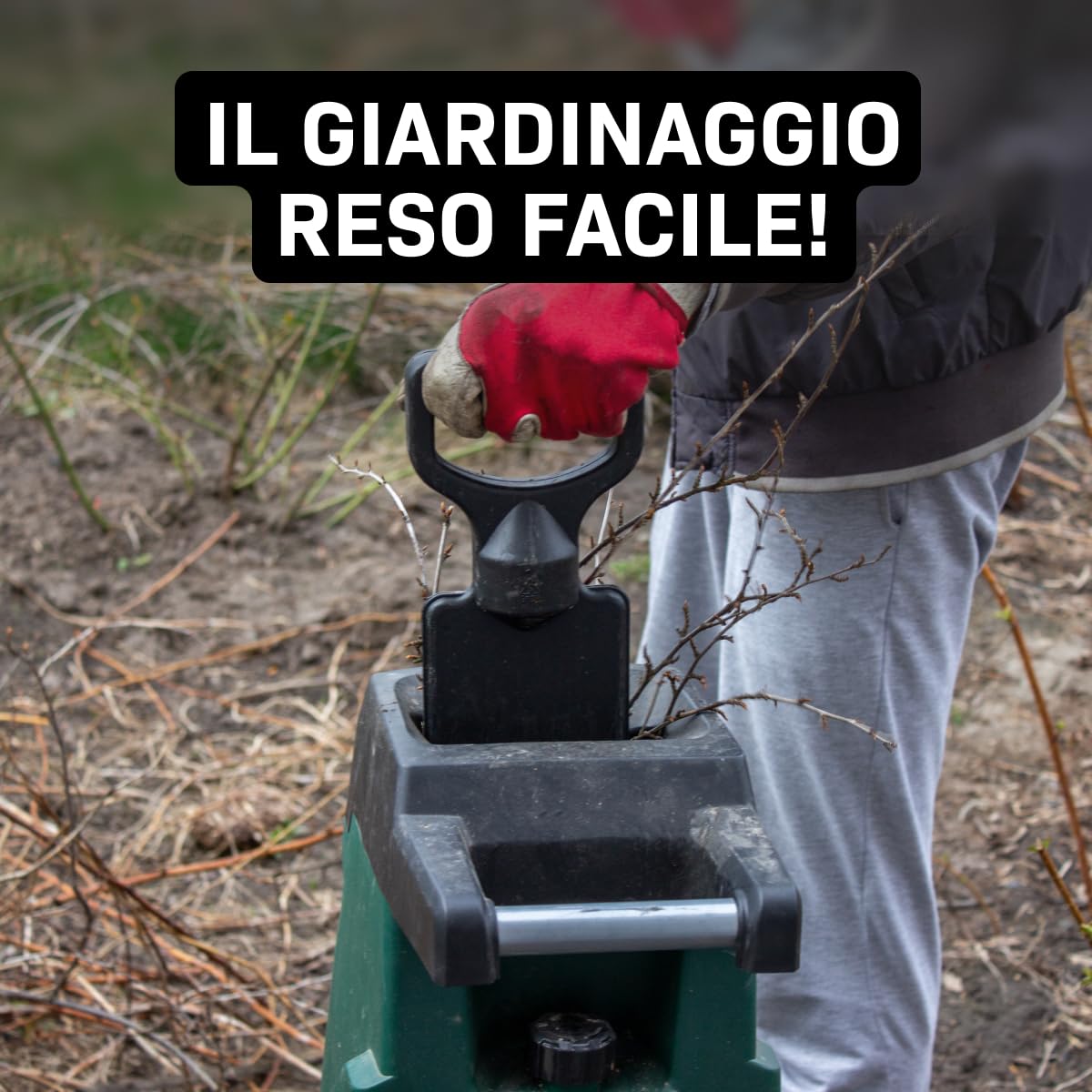 VONROC Biotrituratore elettrico 2500W – Trituratore Rami e foglie fino a Ø45mm, con Sacco Raccolta 45L, Lame in Acciaio Duro, Sicurezza Anti‑Sovraccarico – Leggero, Compatto e Facile da Pulire
