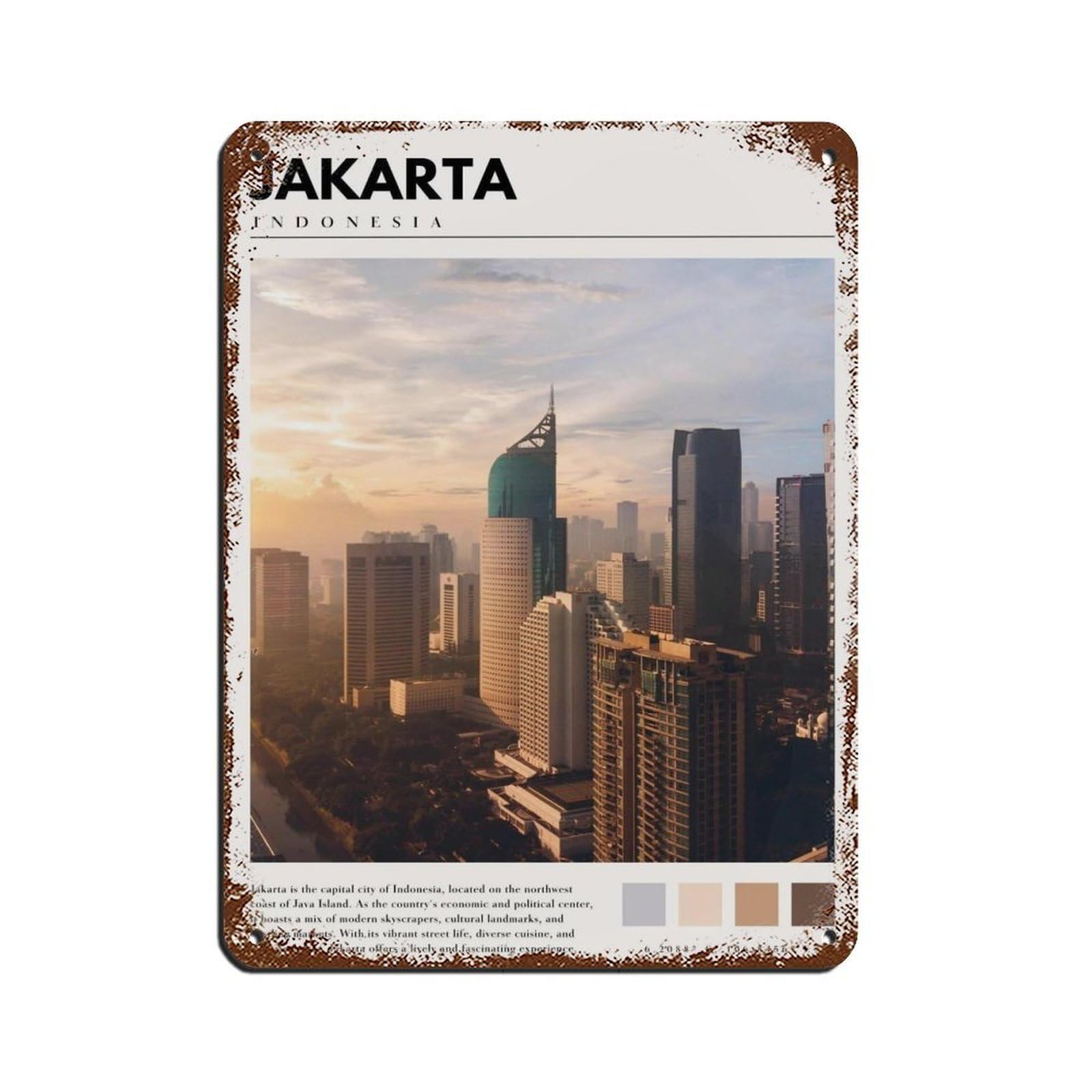 Jakarta Indonesia Poster Jakarta Art (2) Retro Poster Metal Tin Sign Chic Art Retro Iron Painting Bar People Cave Cafe Family Garage Poster Wall Decoration 12x16inch(30x40cm)