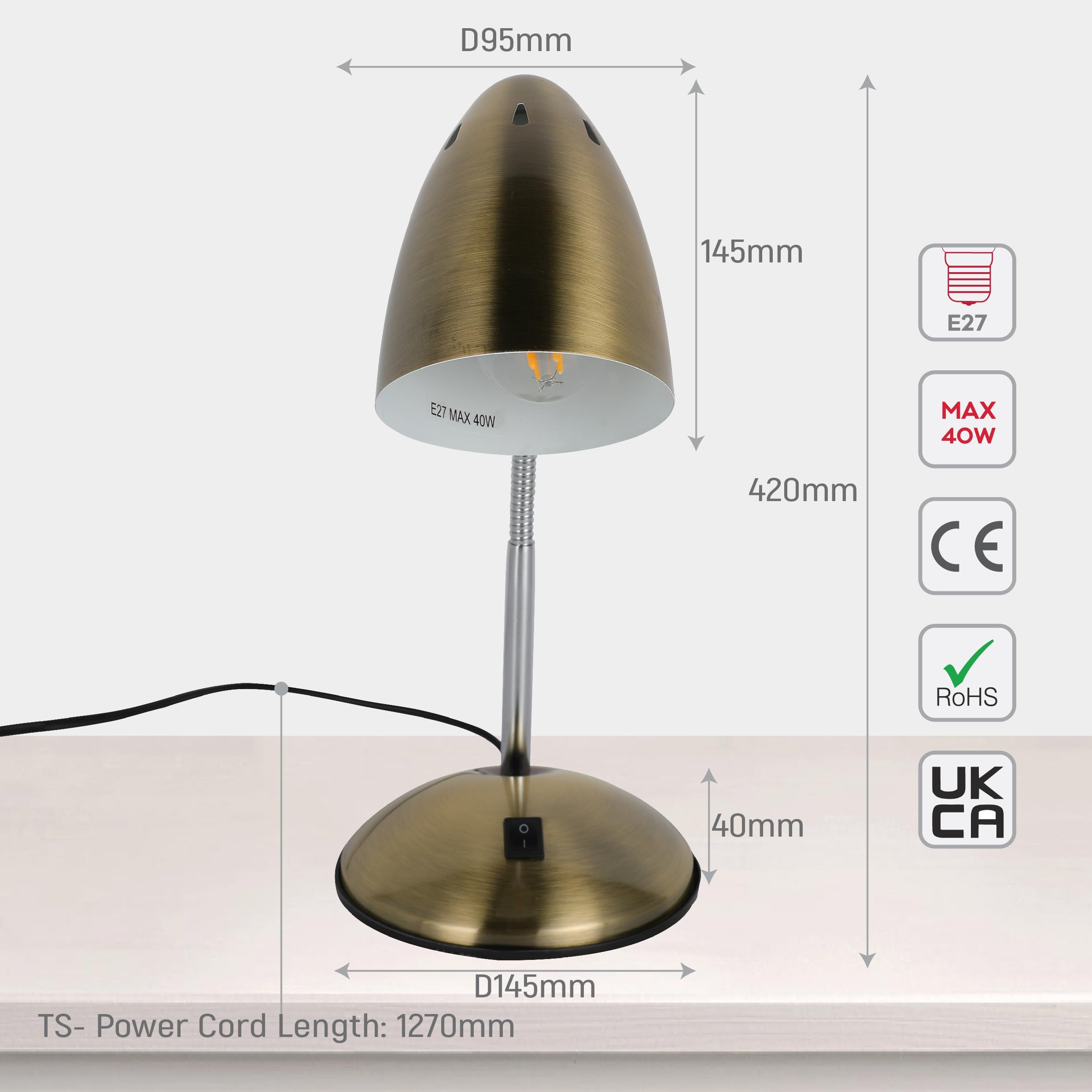 LED Desk Lamp Adjustable Swing Arm E27 Screw Bulb Flexible Clamp Reading Light - View #8